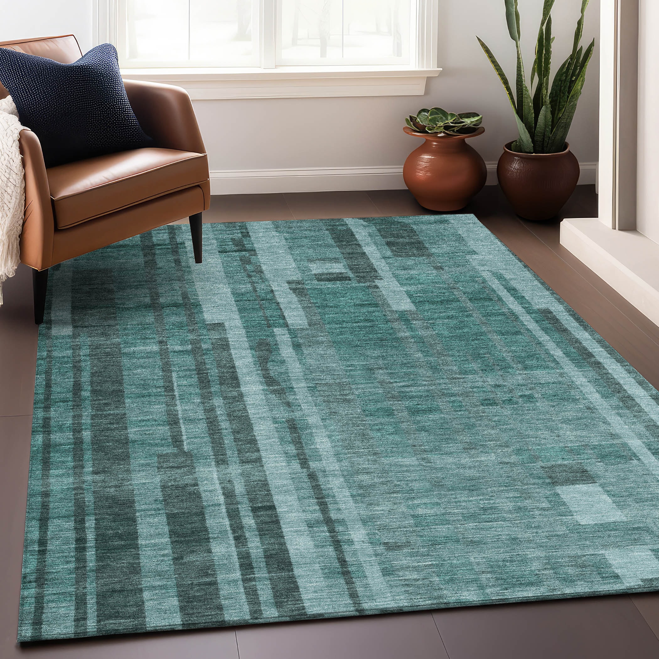Addison Rugs ACN1063TE9X12 Chantille ACN1063TE 9 x 12 (ft) Polyester Teal Rectangular Indoor/Outdoor Geometric Machine washable Area rug