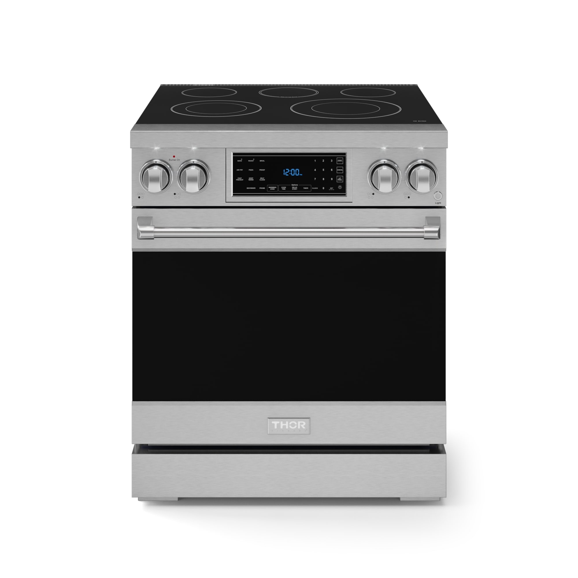 Thor Kitchen RSE30 Gordon Ramsay Series 30-in Glass Top 5 burners 4.55-cu ft Air Fry Convection Oven Freestanding Electric Range ( Stainless Steel )