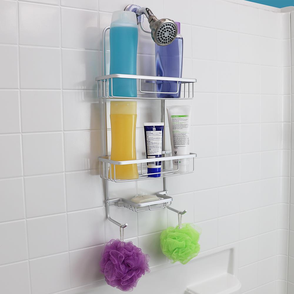 Bath Bliss Silver Aluminum 2-Shelf Hanging Shower Caddy 5.12-in x 11.42-in  x 27.17-in in the Bathtub & Shower Caddies department at