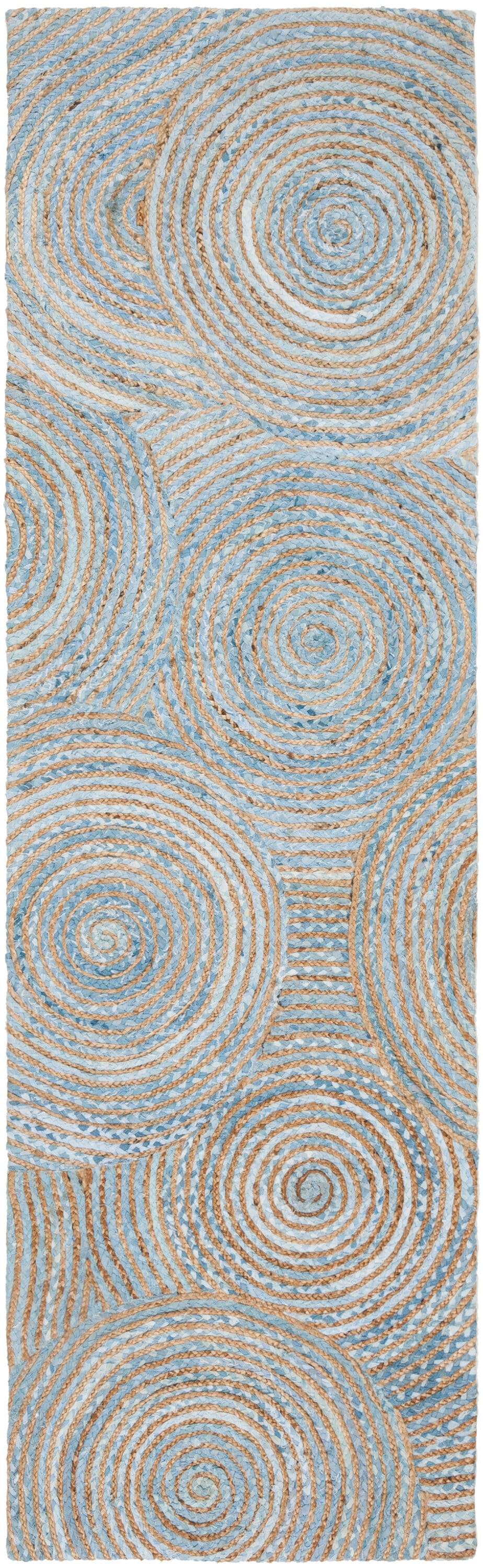 Cape Cod Blue and Natural Flatweave Wool Cotton Runner Rug