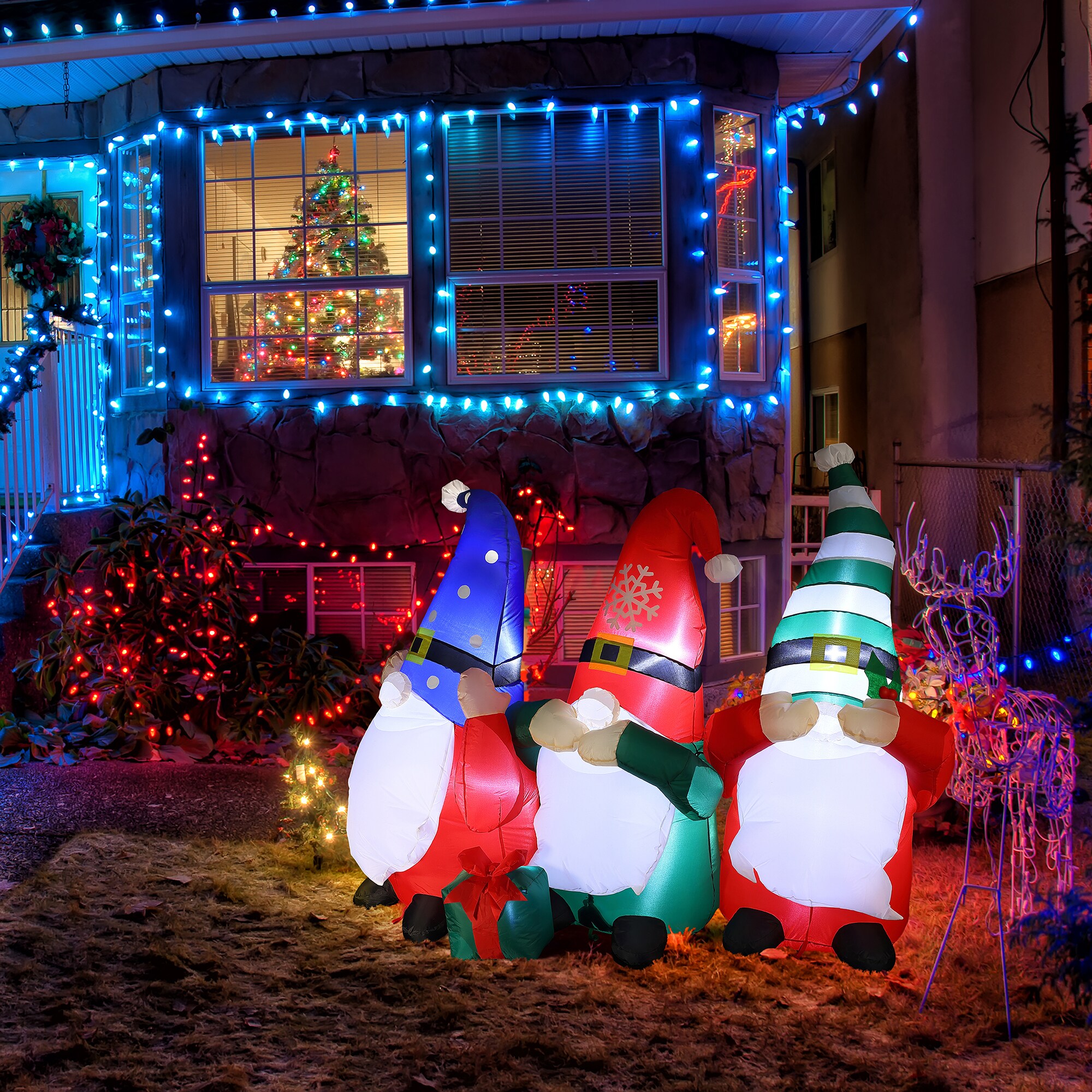 LuxenHome 4.5-ft Lighted Gnome Christmas Inflatable in the Christmas ...