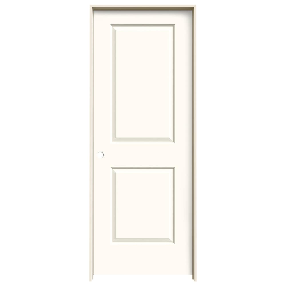 JELD-WEN JWPRO225700375 28-in x 80-in Modern White Hollow core 2-panel square Right hand Smooth Prefinished Molded composite Flat Jamb Single Prehung Interior Door