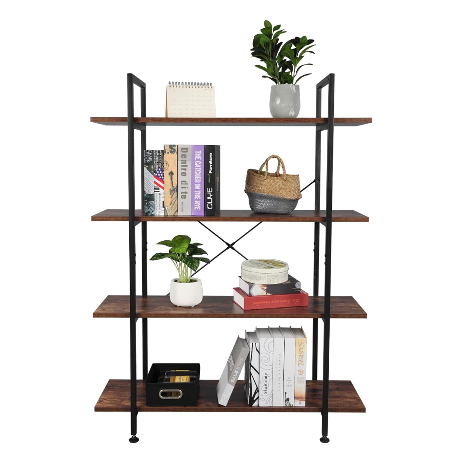 Winado LO1G13002281 Rustic Brown Metal 4 -Shelf Ladder Bookcase ( 41.3-Inches W x 55.5-Inches H x 13.4-Inches D ) Finished
