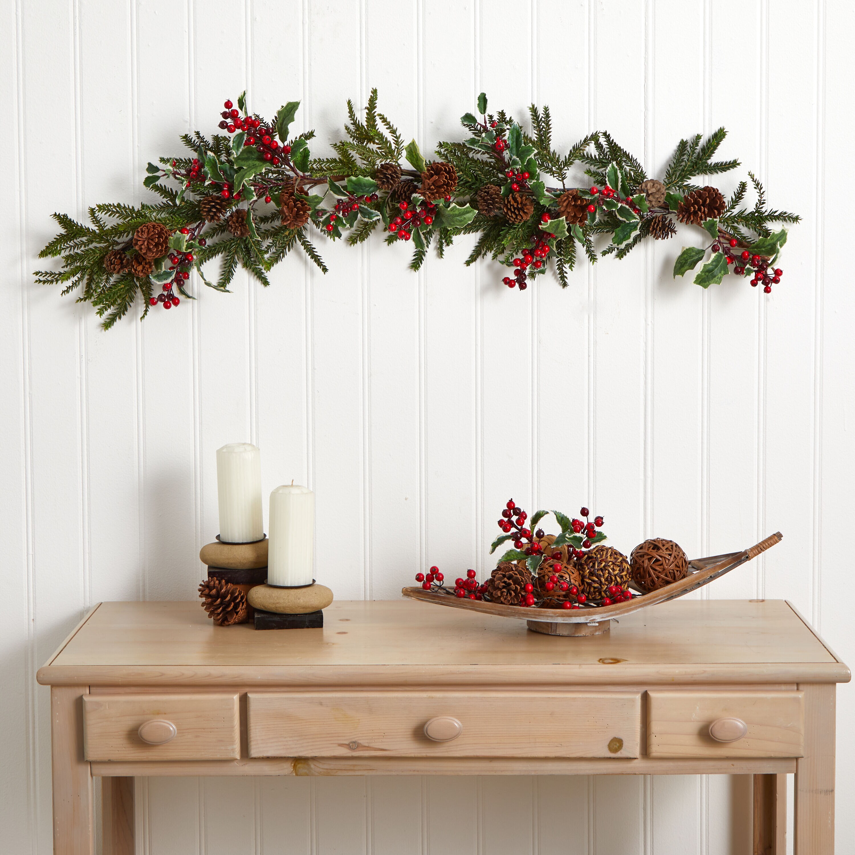 Nearly Natural Indoor 4.5-ft Pinecone Artificial Garland at Lowes.com