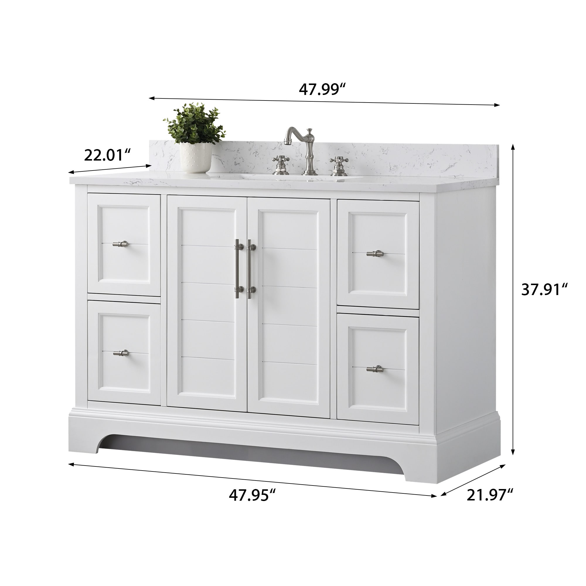 White 48" Single Sink Bathroom Vanity with Quartz Top
