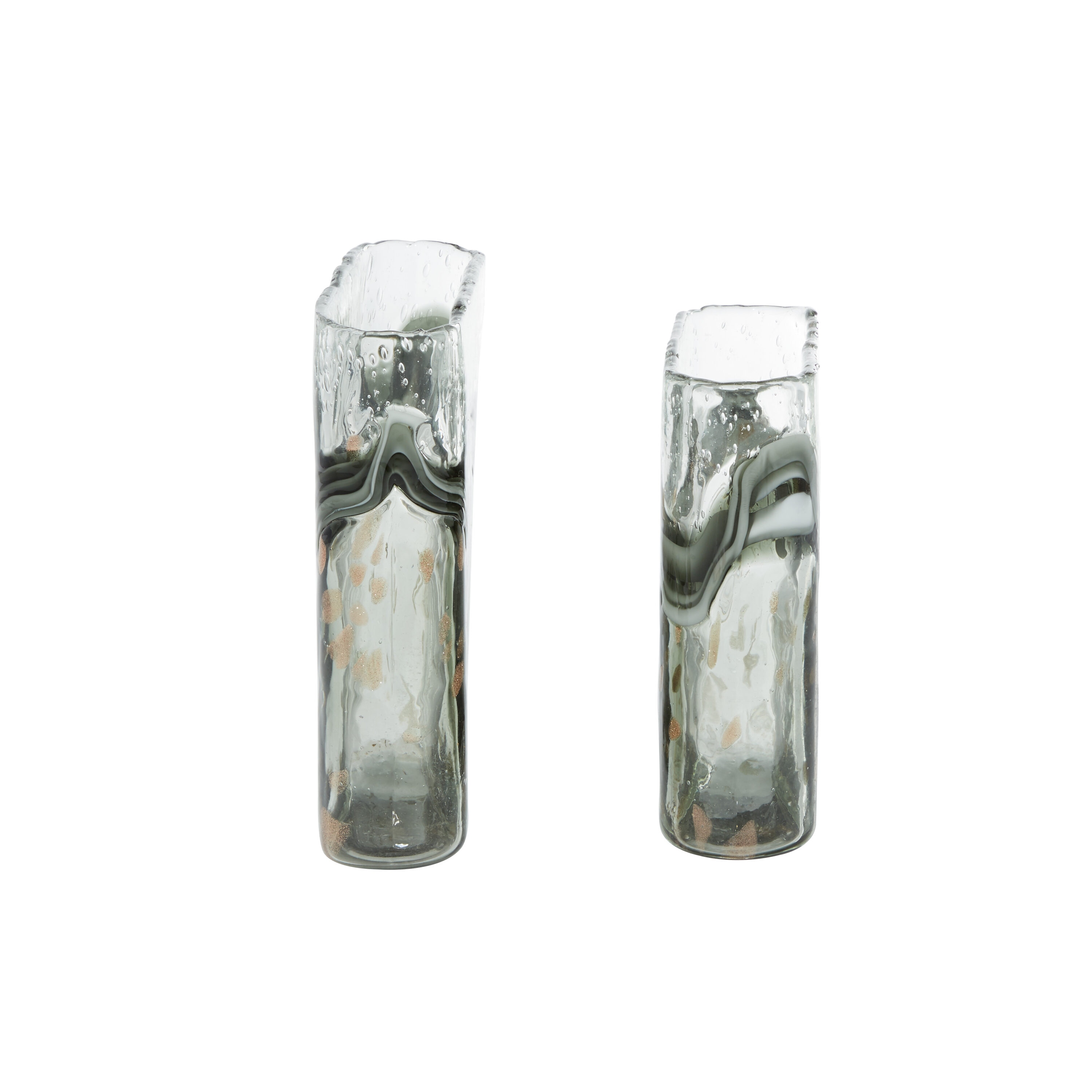 Elegant Gray Glass Vase Duo with Speckled Wave Design