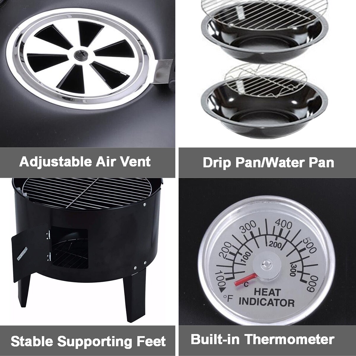 3 adjustable BBQ smoker pit thermometer