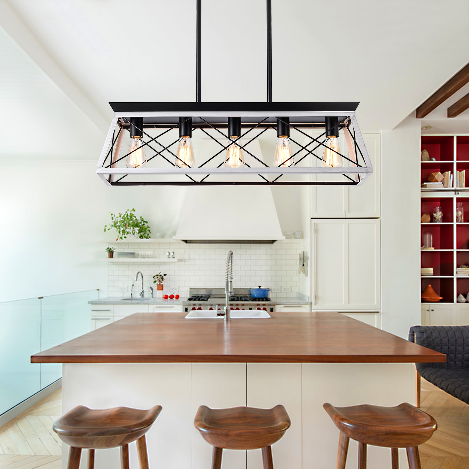 Dexmalle Black White Industrial 5-Light Pendant Chandelier