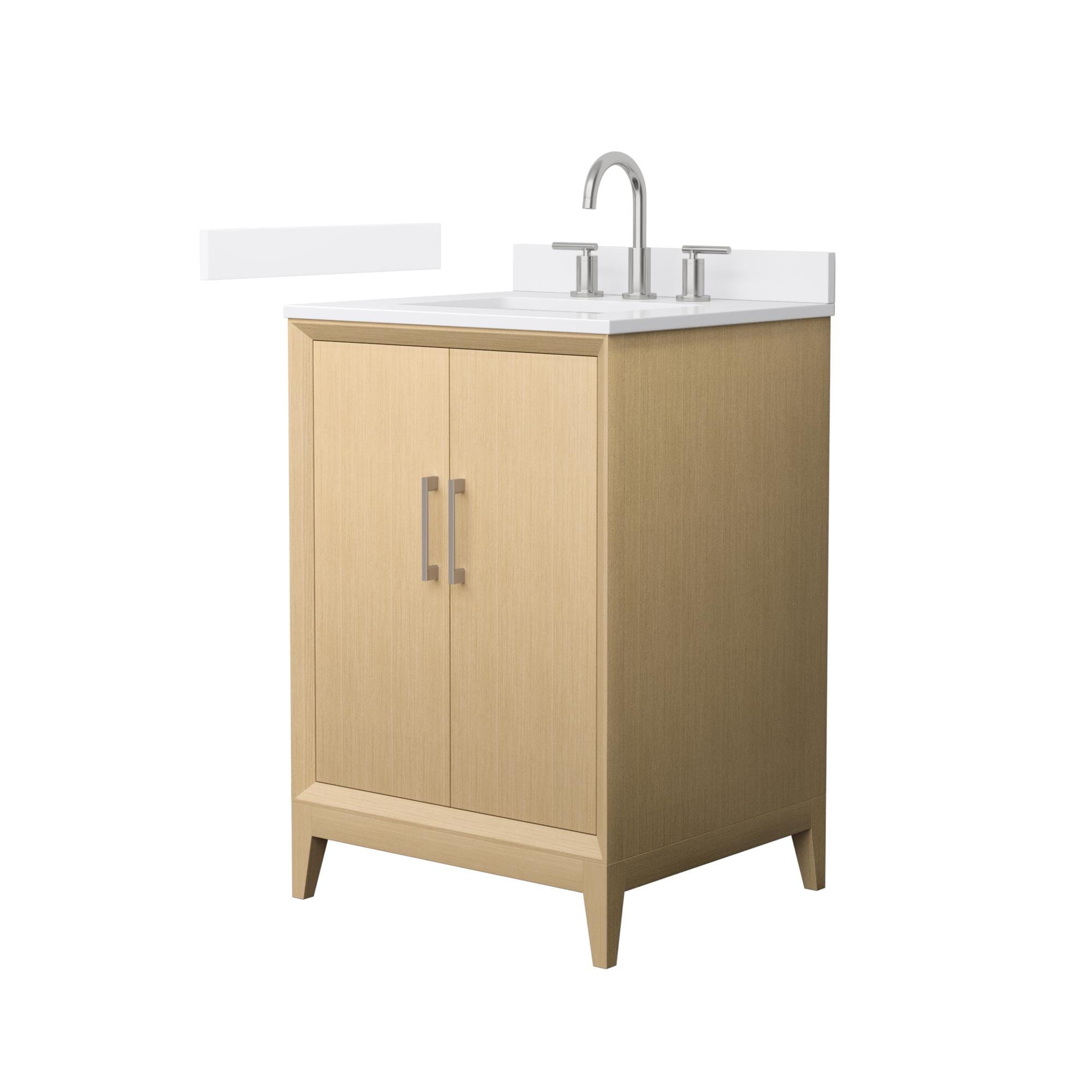 Wyndham Collection WCH757524SHOWQUS3MXX Janna 24-in White Oak with Brushed Nickel Trim Undermount Single Sink Bathroom Vanity with White Quartz Quartz Top