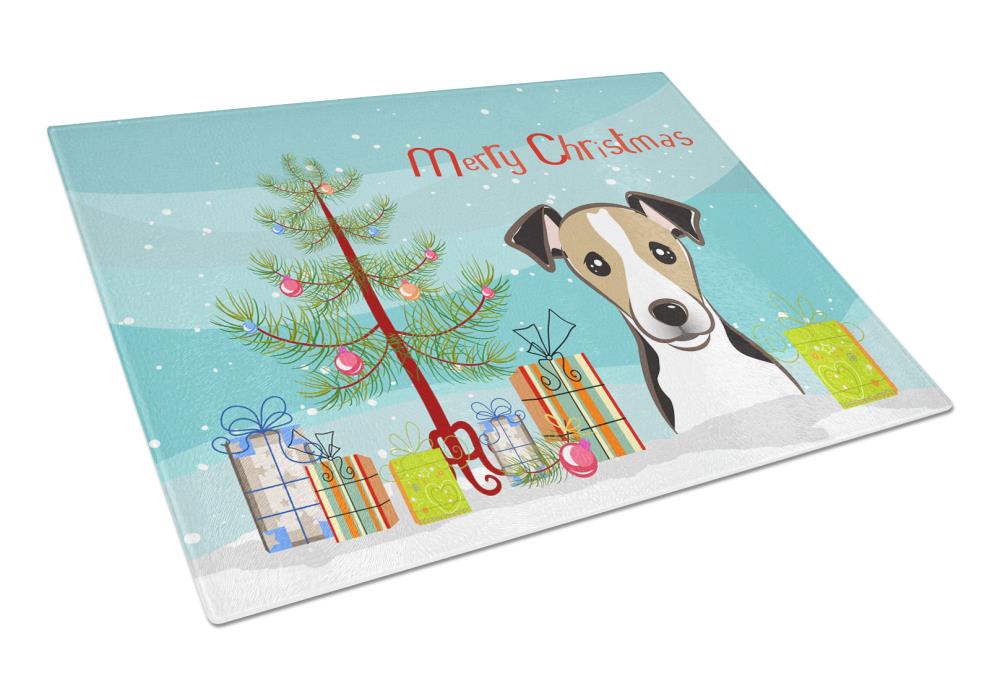 Caroline's Treasures BB1633LCB Dogs Merry Christmas Tree 11.25-in L x 15.75-in W Glass Cutting Board