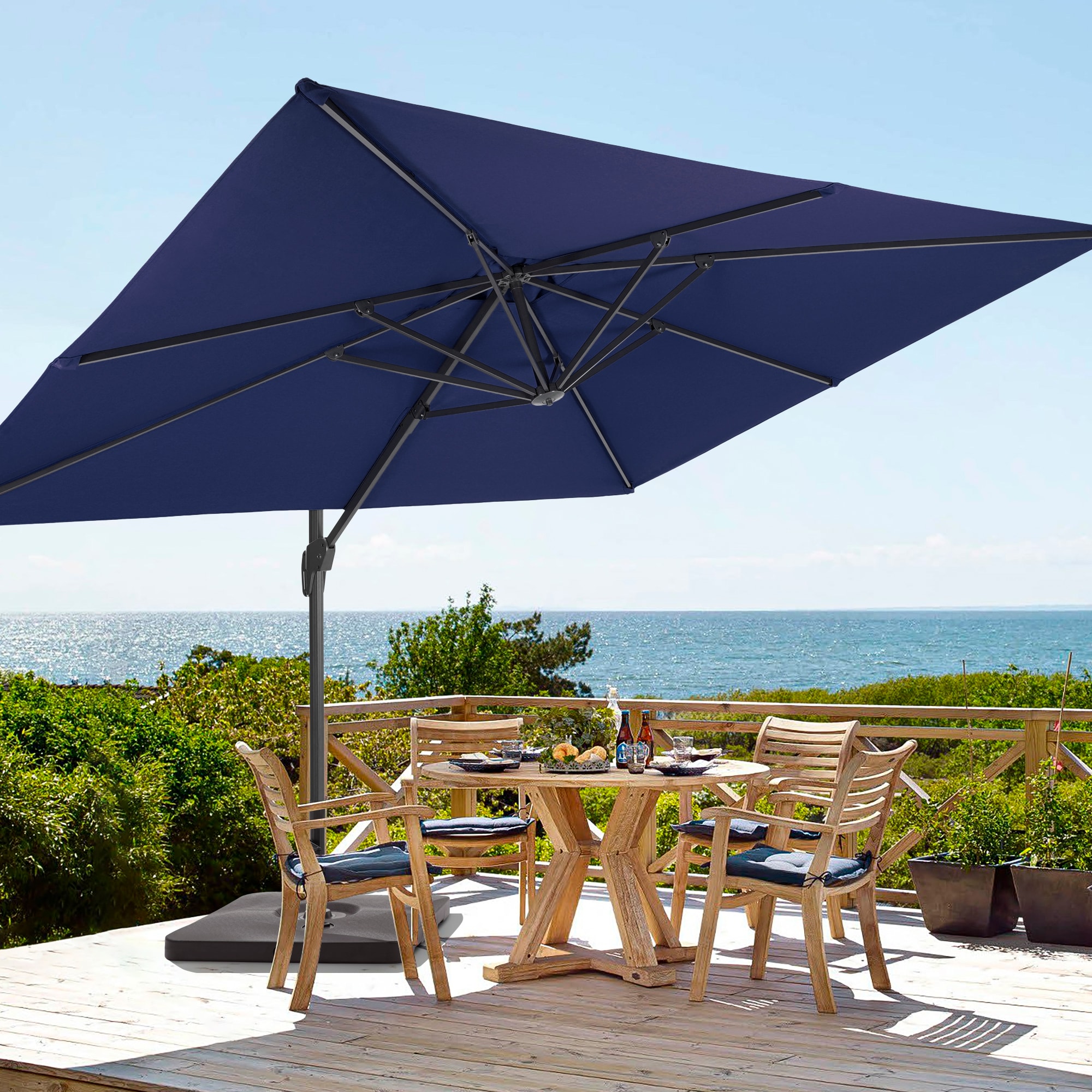 blue table patio umbrella SUPERJARE 13FT Outdoor for Patio, Double sided Pool Umbrellas with Fade Resistant Canopy, Large Umbrella for Deck, Market, Backyard This rectangular outdoor umbrella spans 9 ft ABCCANOPY 10FT Scalloped Patio Umbrella
