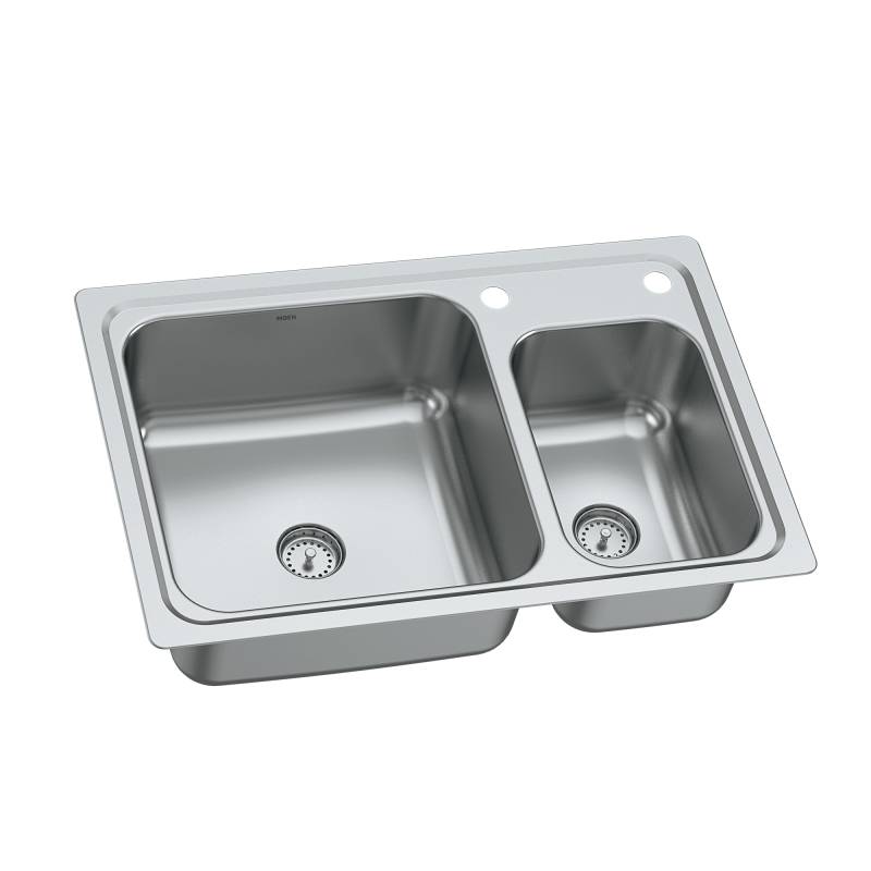 Moen Lainie Dual-mount 33-in x 22-in Stainless Steel Double Offset Bowl  2-Hole Kitchen Sink All-in-one Kit in the Kitchen Sinks department at