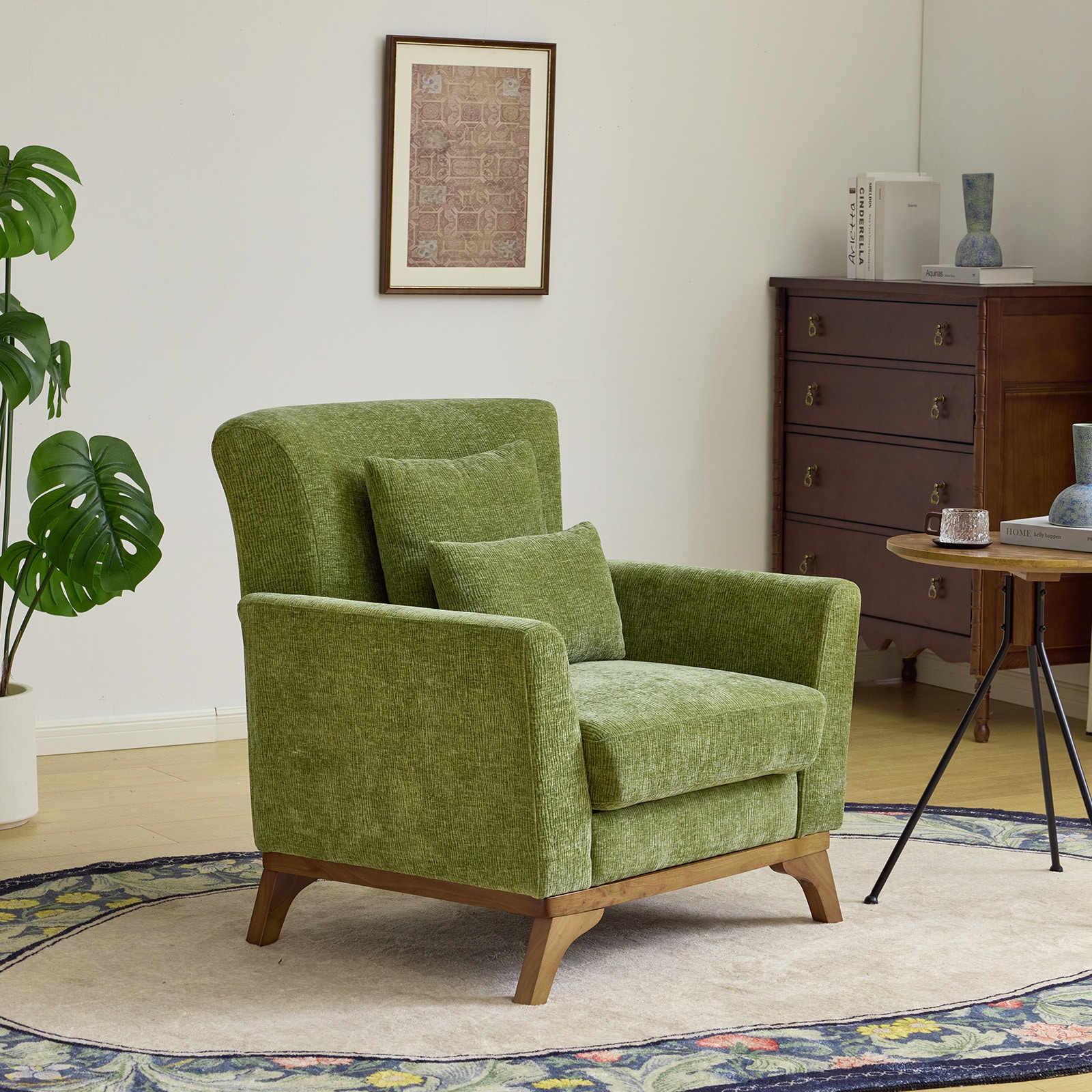 Winado -  Mid-Century Accent Chair with Double Lumbar Pillow Chenille Upholstered Lounge Chair fo...