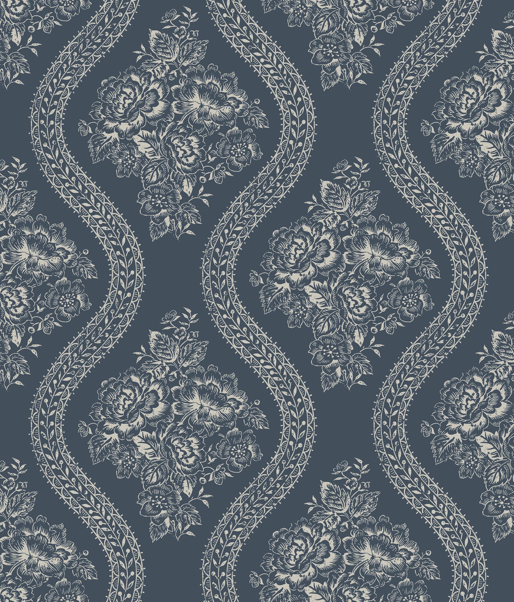 Magnolia Home MH1603 56-sq ft Gray/Blue Paper Floral Prepasted Soak and Hang Wallpaper
