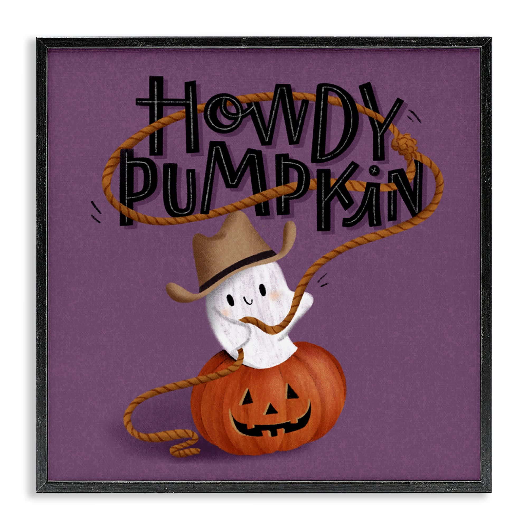 Stupell Industries BT-441-FR-24X24 Howdy Pumpkin Western Ghost Black Framed Giclee Art By Sarah Hickman 24 x 24