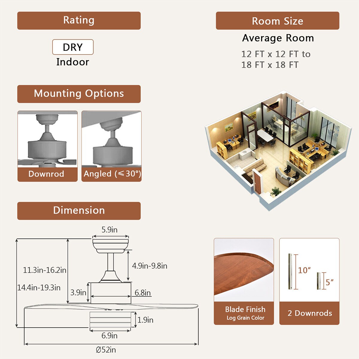 WELLFOR EX-CF5208 Ceiling-Fans - View #6