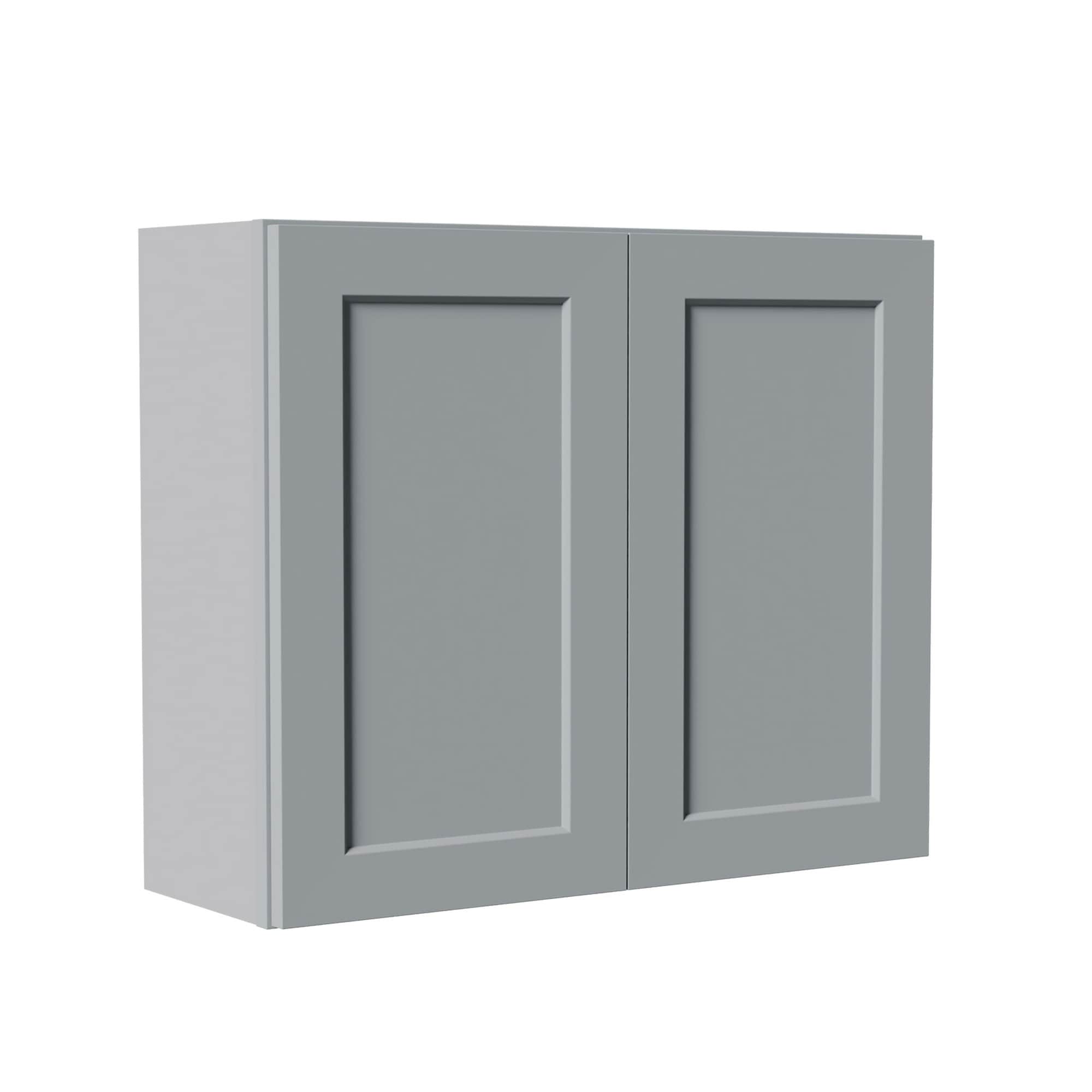 Dovelina  36 Gray Shaker Solid Wood Wall Cabinet Soft Close Hinges Adjustable 30 x 12 x 36 Inches