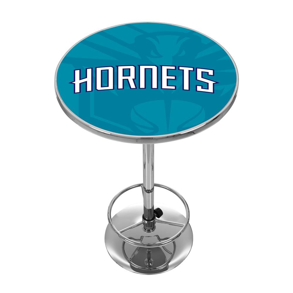 Trademark Gameroom NBA2000-CH2 Charlotte Hornets Pub Tables Chrome Round Traditional Bar Table, Composite with Metal Pedestal Base 27.375-in L x 42-in H