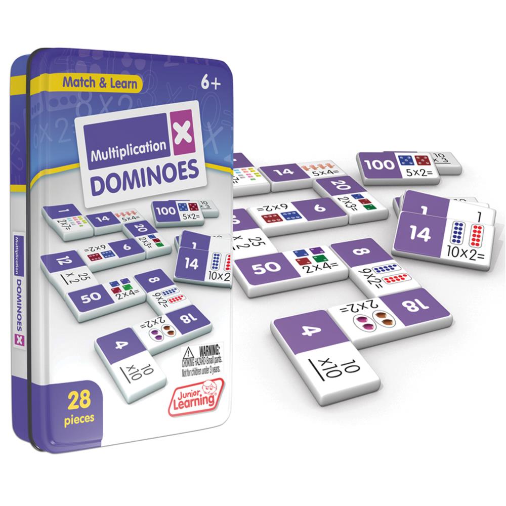 Junior Learning JRL483-2 Multiplication Dominoes, 2 Sets (Tile Game)