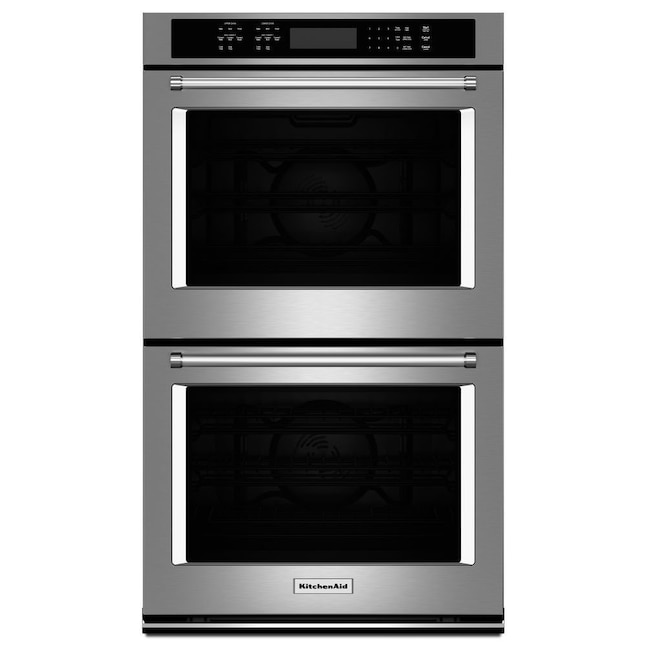 Kitchenaid 30 In Self Cleaning Single Fan European Element Double Electric Wall Oven Stainless Steel The Ovens Department At Com - Best 30 Inch Electric Double Wall Ovens