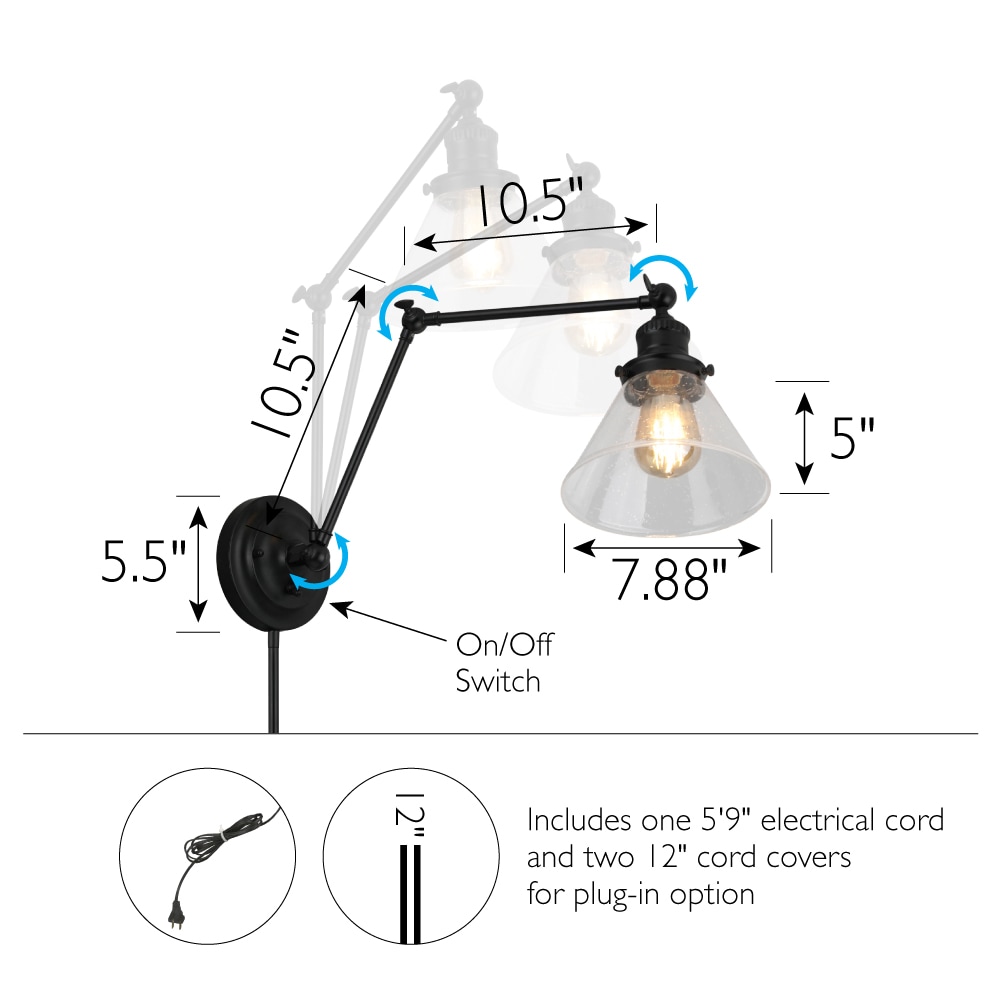 Matte Black Swing Arm Wall Sconce with Clear Glass Shade