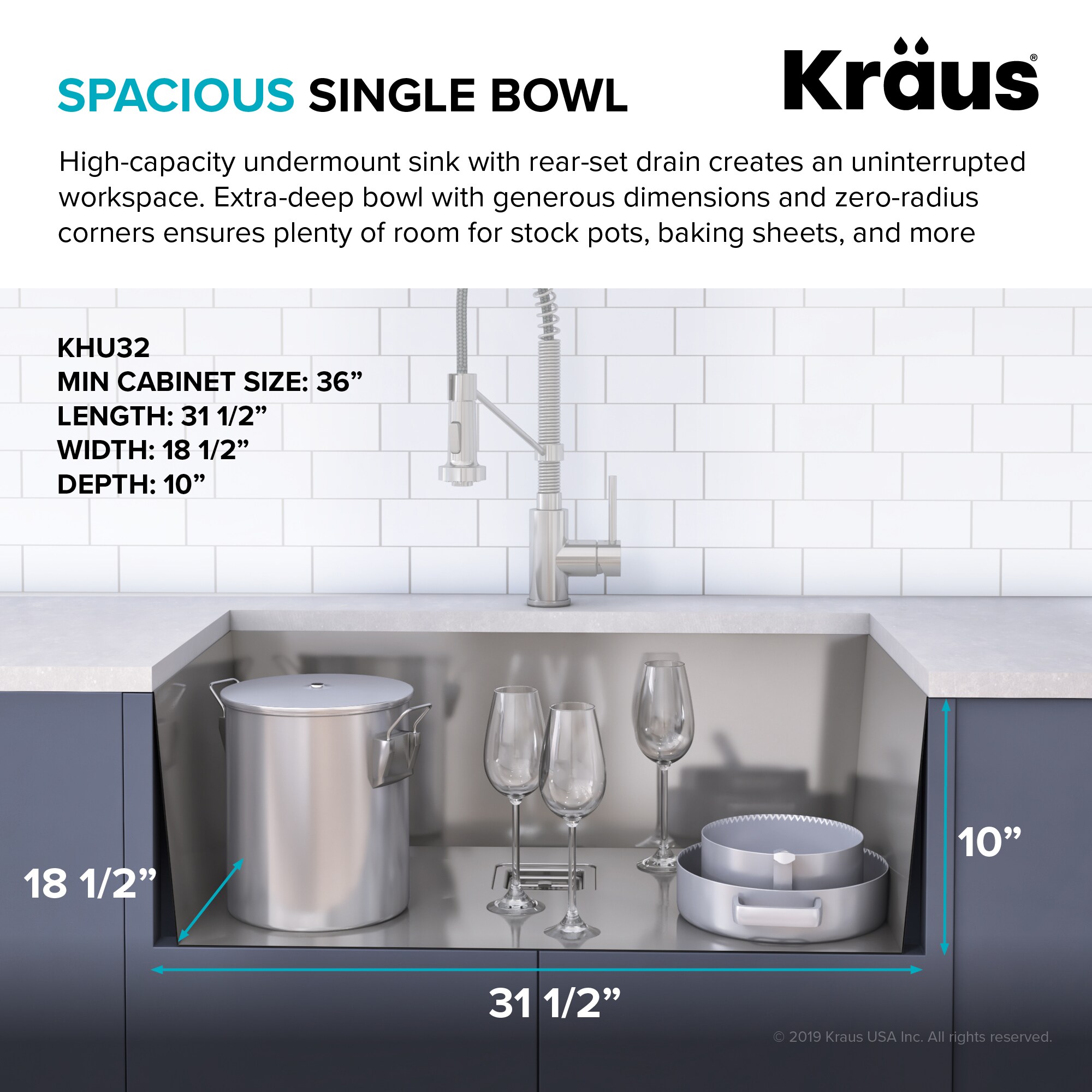 Kraus Pax Undermount 31.5-in x 18.5-in Stainless Steel Single Bowl 