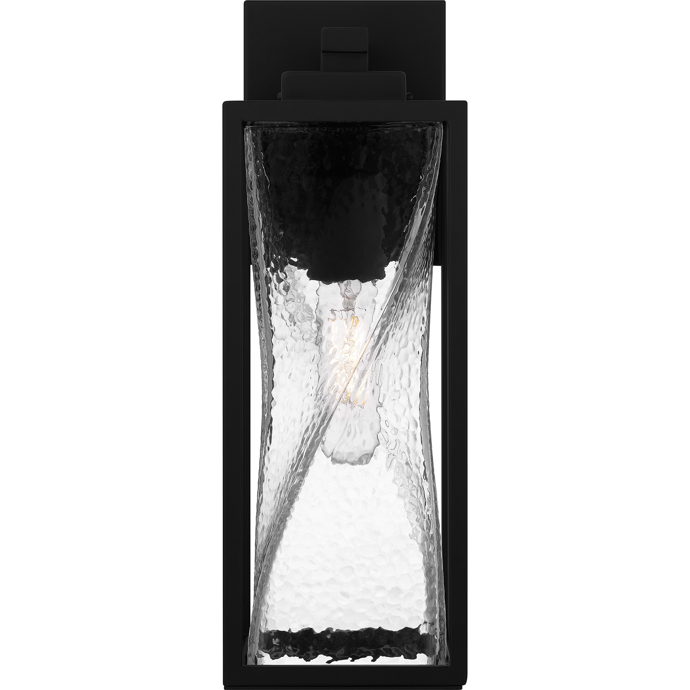 Matte Black and Clear Hammered Glass Outdoor Wall Lantern