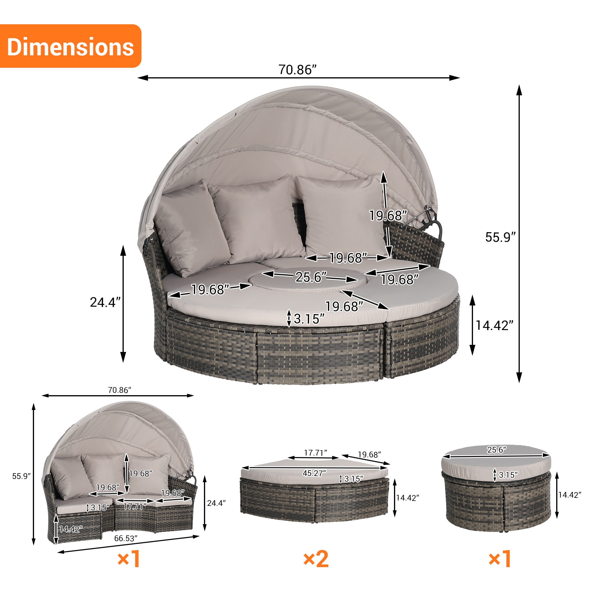SINOFURN SYA020382BG Patio-Sofas-Daybeds - View #3