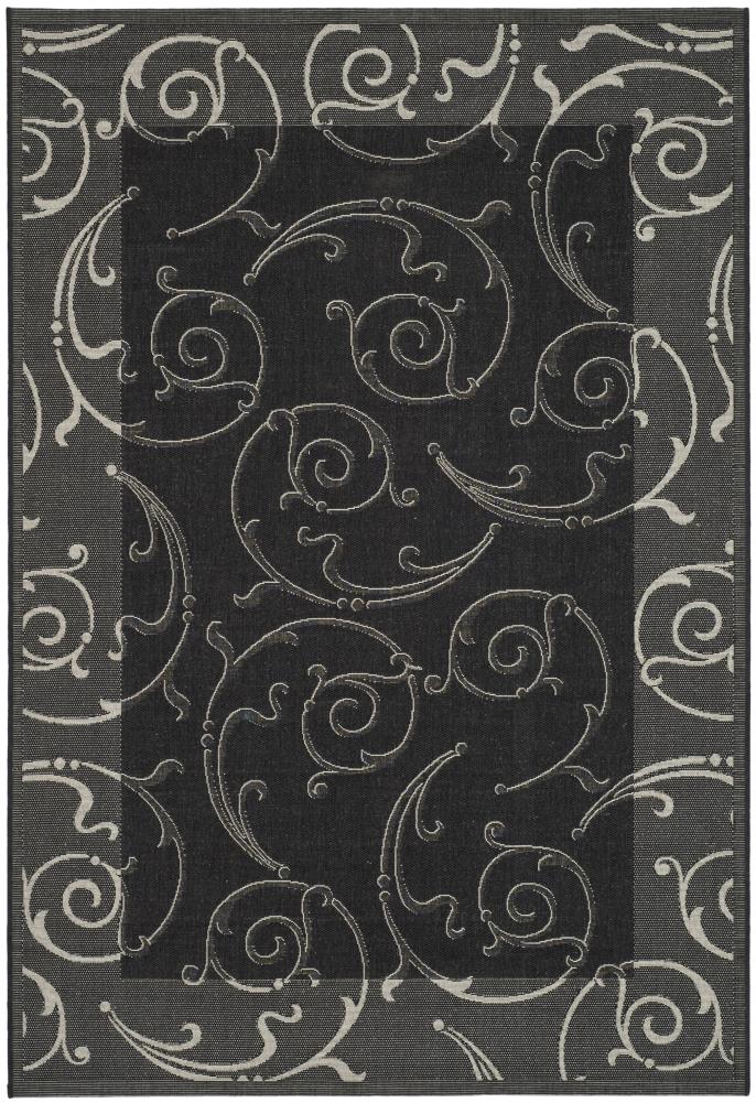 Safavieh CY2665-3908-8 Courtyard Scrolls 8 x 11 (ft) Loomed Polypropylene Black/Sand Rectangular Indoor/Outdoor Floral/Botanical Coastal Area rug