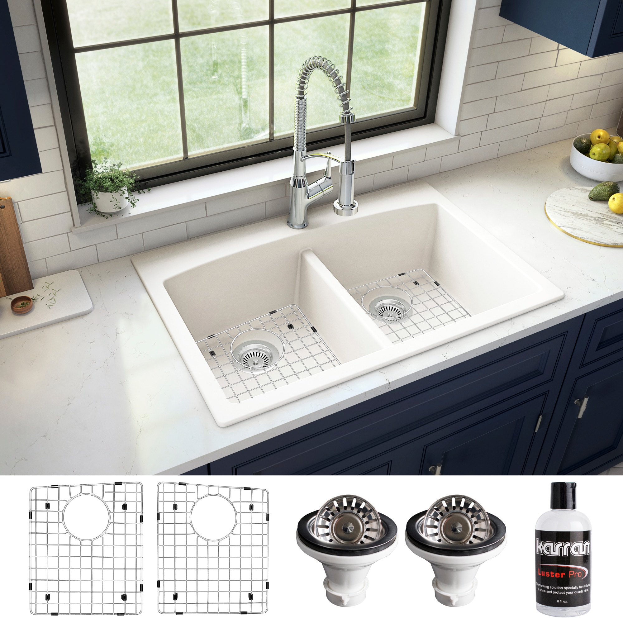 Karran USA  QU-810 33 Undermount Double Equal Bowl Quartz Kitchen Sink