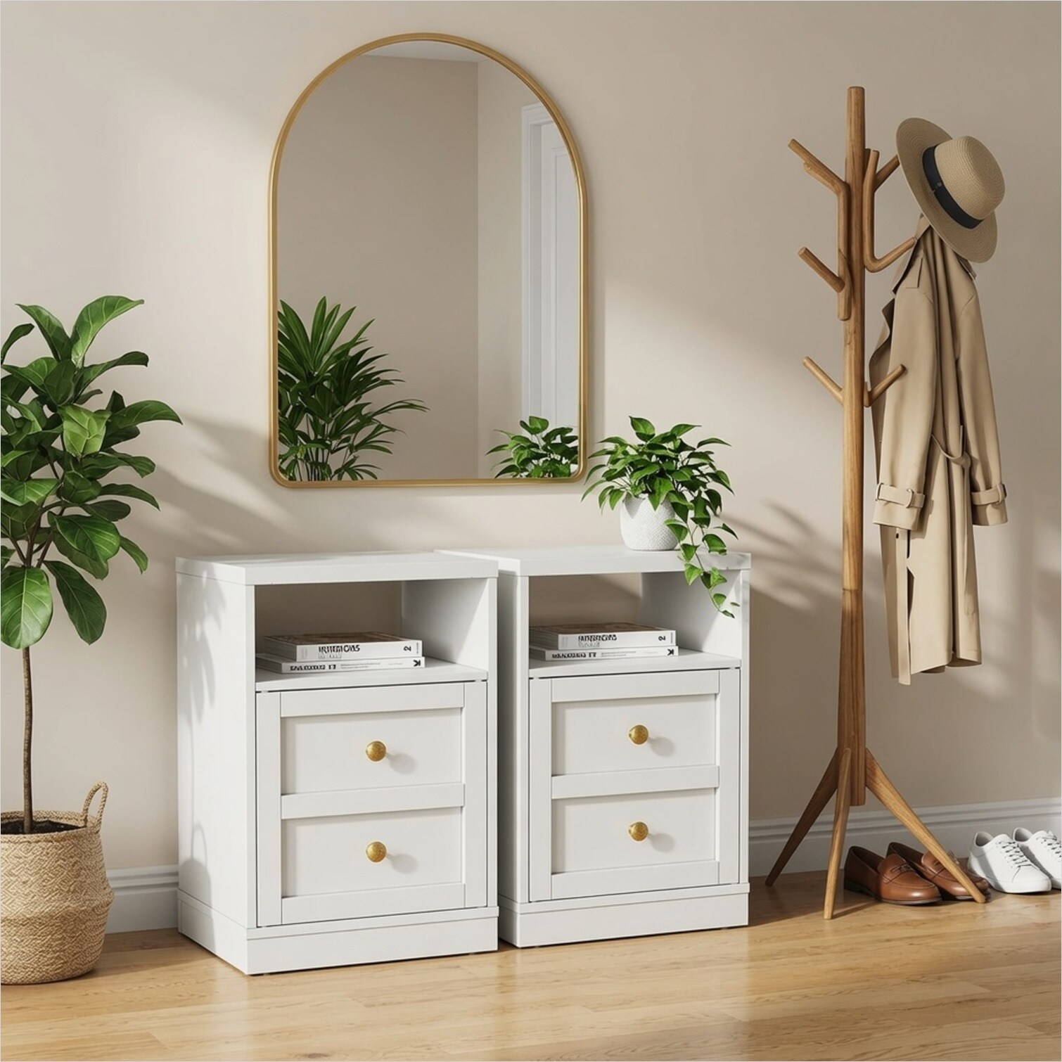 Watnature Set of 2 Modern Nightstands 15.7 Wide Engineered Wood Side ...
