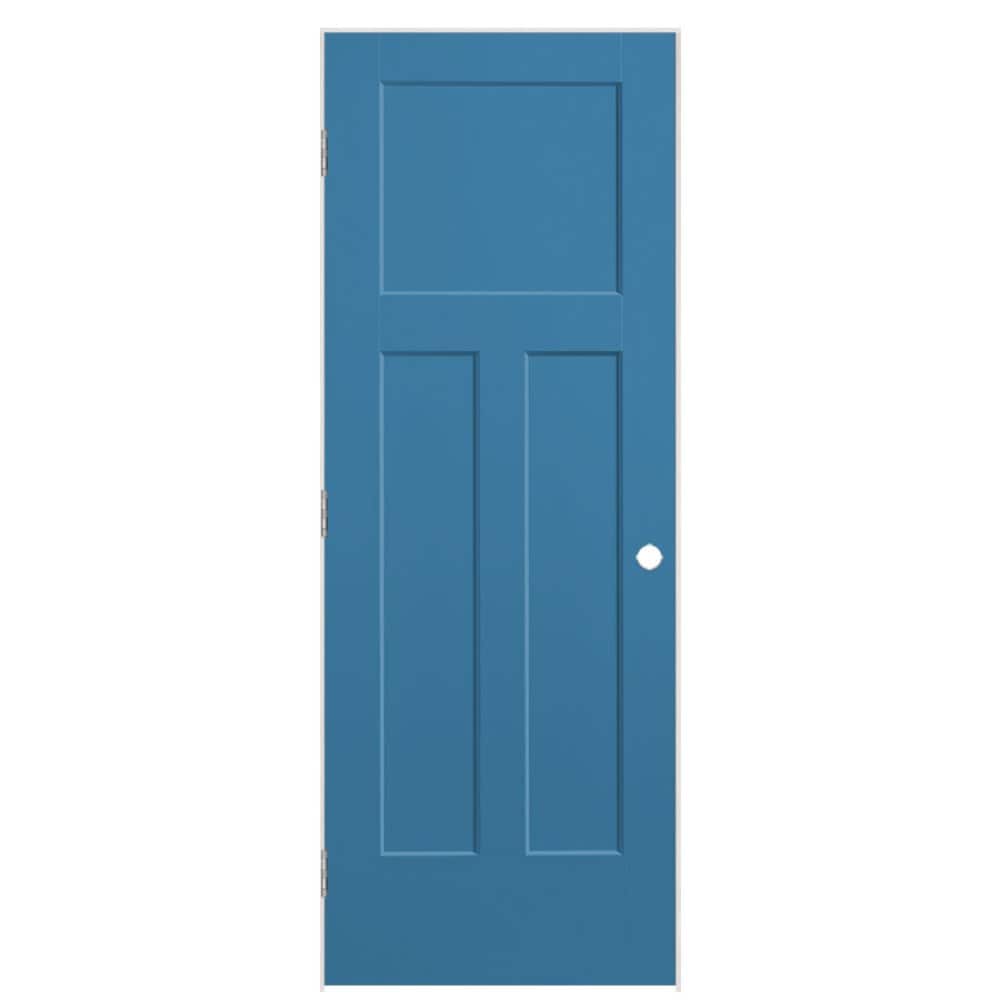 Masonite 803528 32-in x 80-in Blue Heron Hollow core 3-panel craftsman Right hand Smooth Prefinished Molded composite Flat Jamb Single Prehung Interior Door