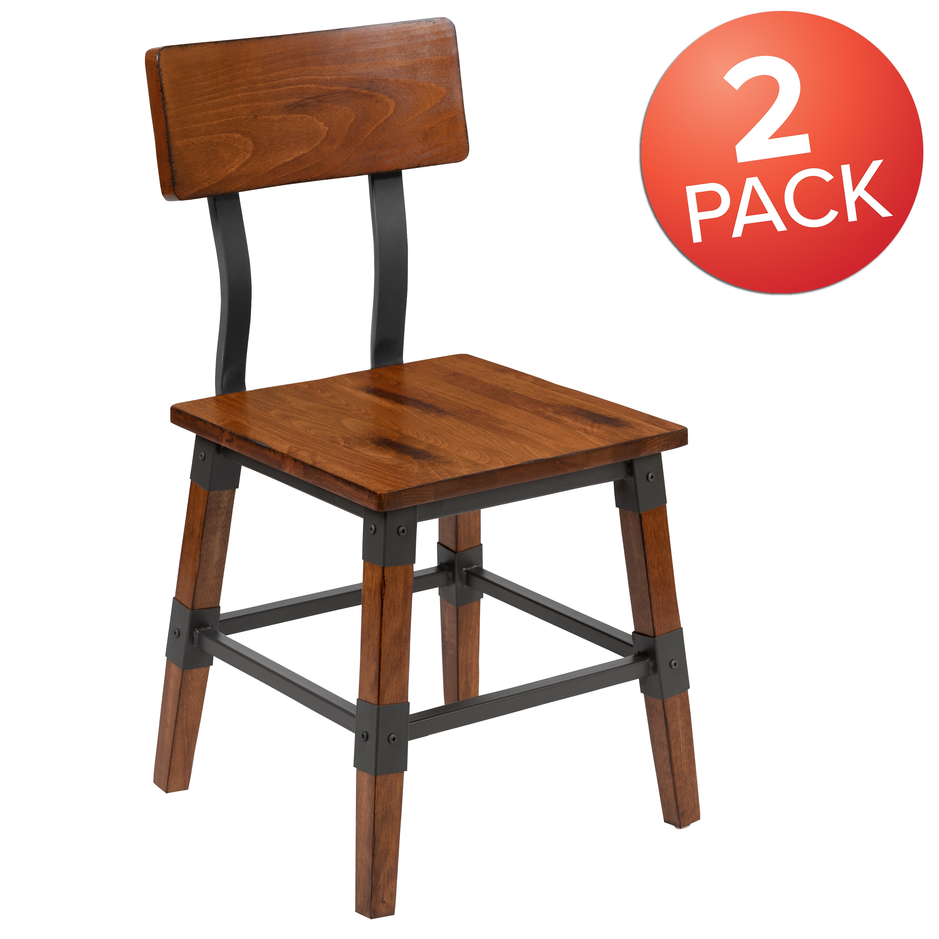 Rustic Antique Walnut Solid Beechwood Side Chair - Set of 2