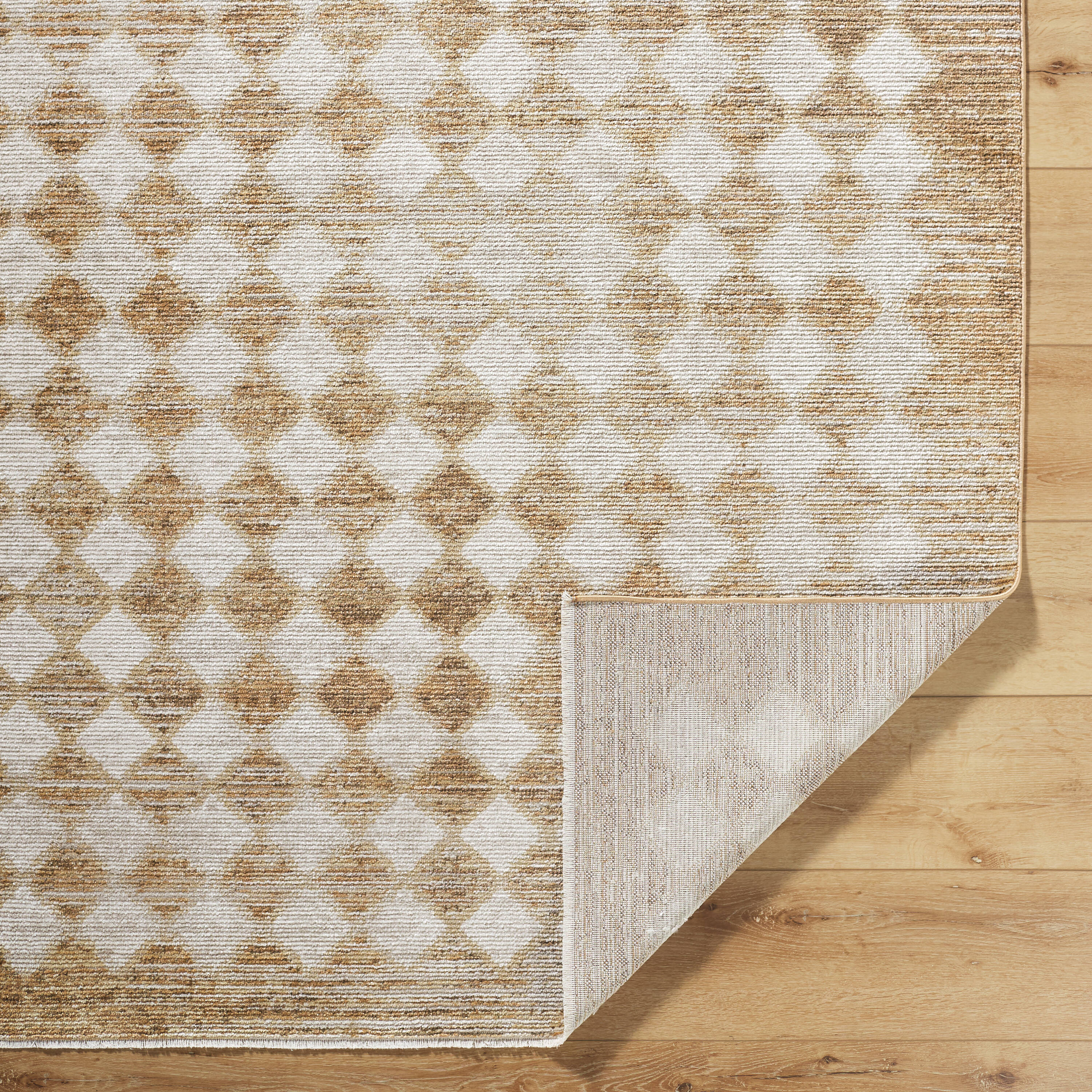 Taupe and Cream Rectangular Synthetic Checkered Area Rug