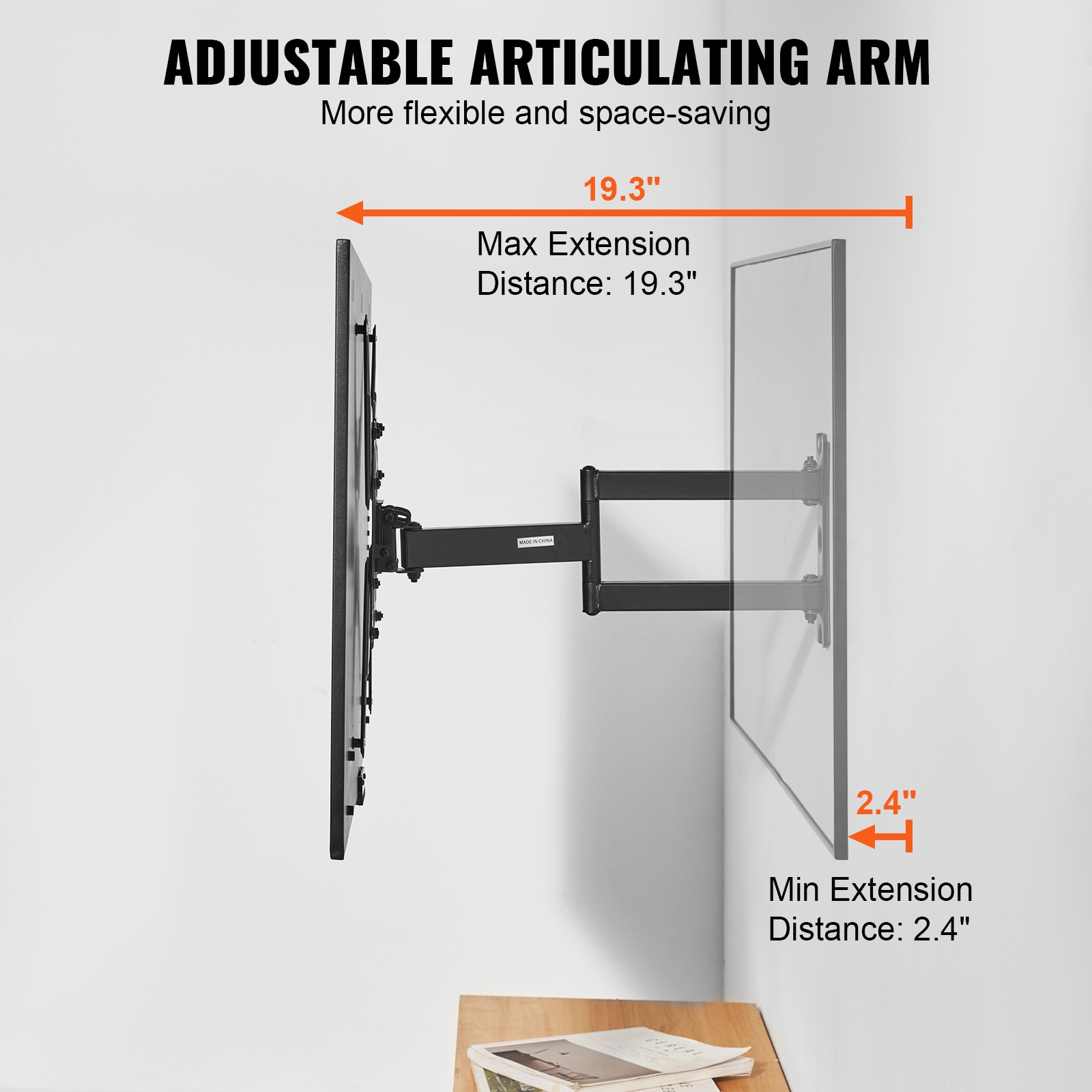 Black Carbon Steel Full Motion Wall TV Mount for 26-55 inch TVs