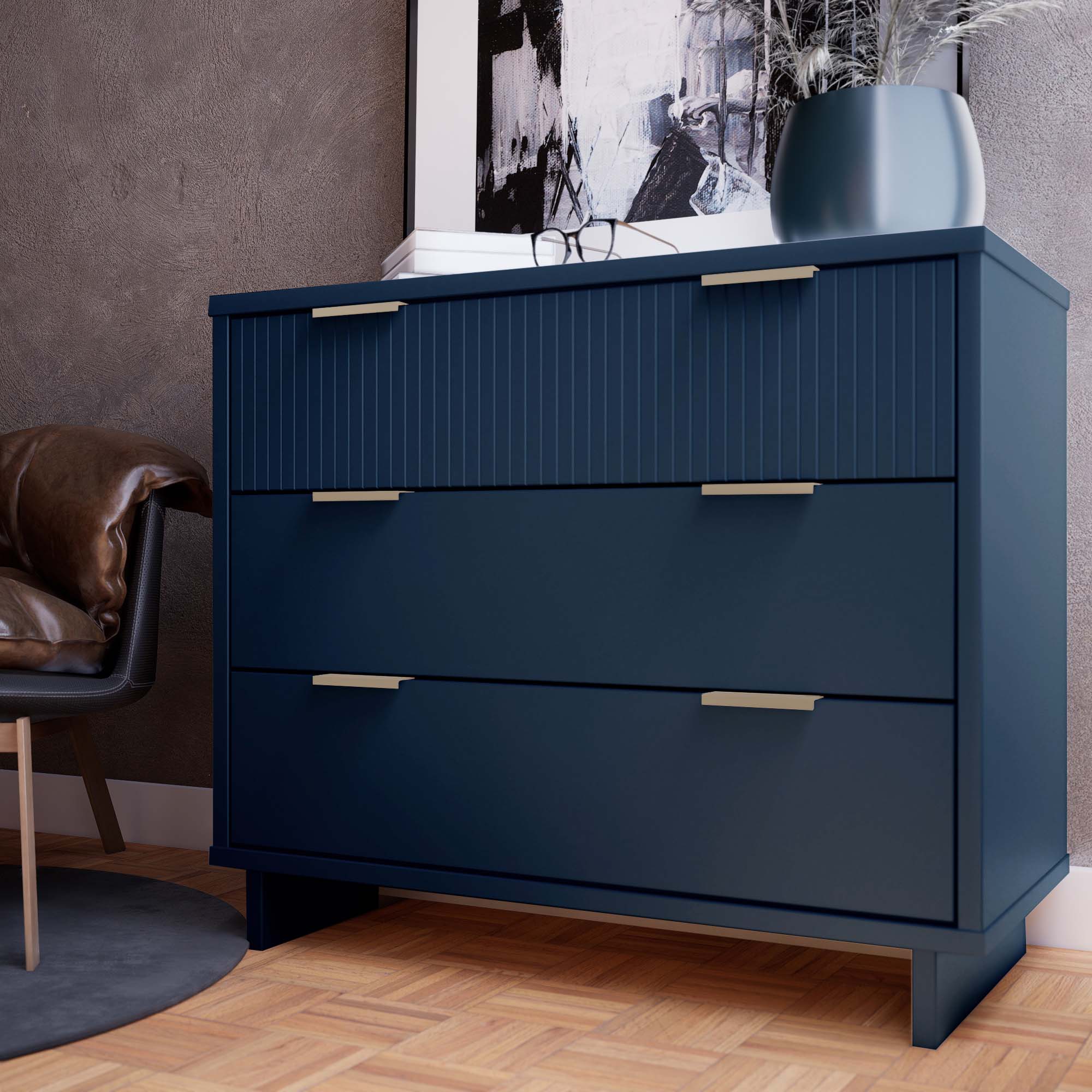 Manhattan Comfort DR-5014 Midnight Blue Pine 3 -Drawer Standard dresser