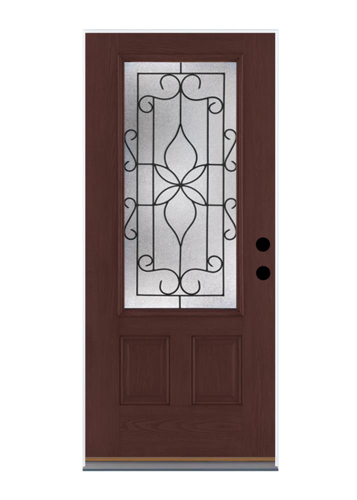 Therma-Tru Benchmark Doors B30KD8DM34FOWRON Florentino 36-in x 80-in Fiberglass 3/4 Lite Right-Hand Outswing Mahogany Stained Front Door Insulating Core