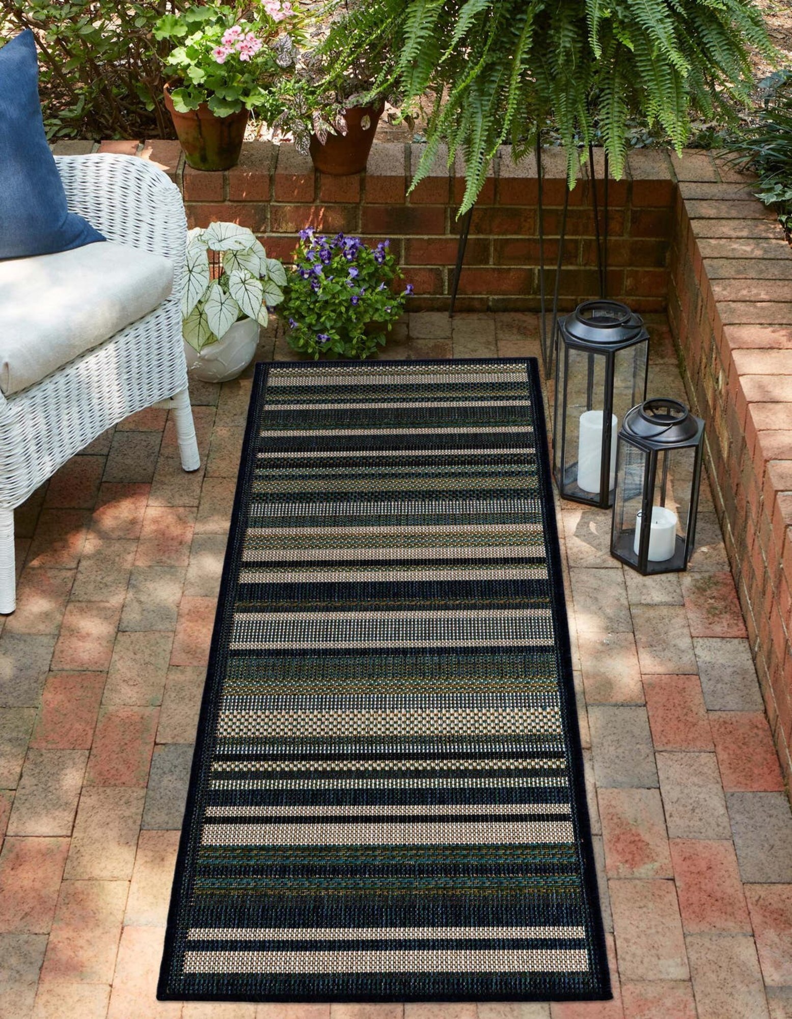Unique Loom 3176907 Coronado Baja Outdoor 2 x 4 (ft) Loomed Polypropylene Blue Rectangular Indoor/Outdoor Stripe Coastal Runner rug
