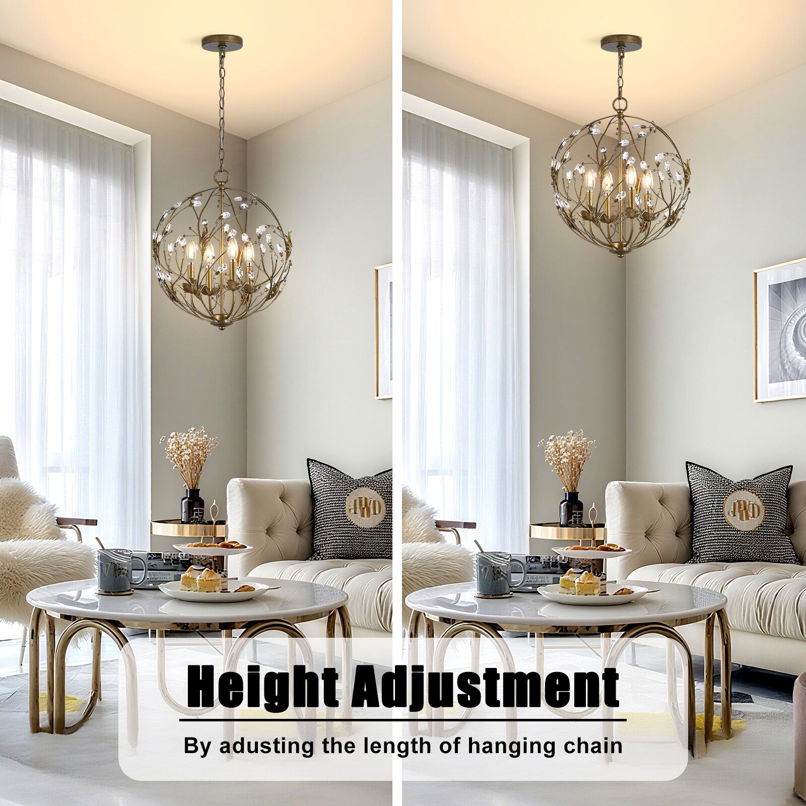 NatySwan Crystal Chandelier Ceiling Light 4 -Light Gold Plug in Crystal ...