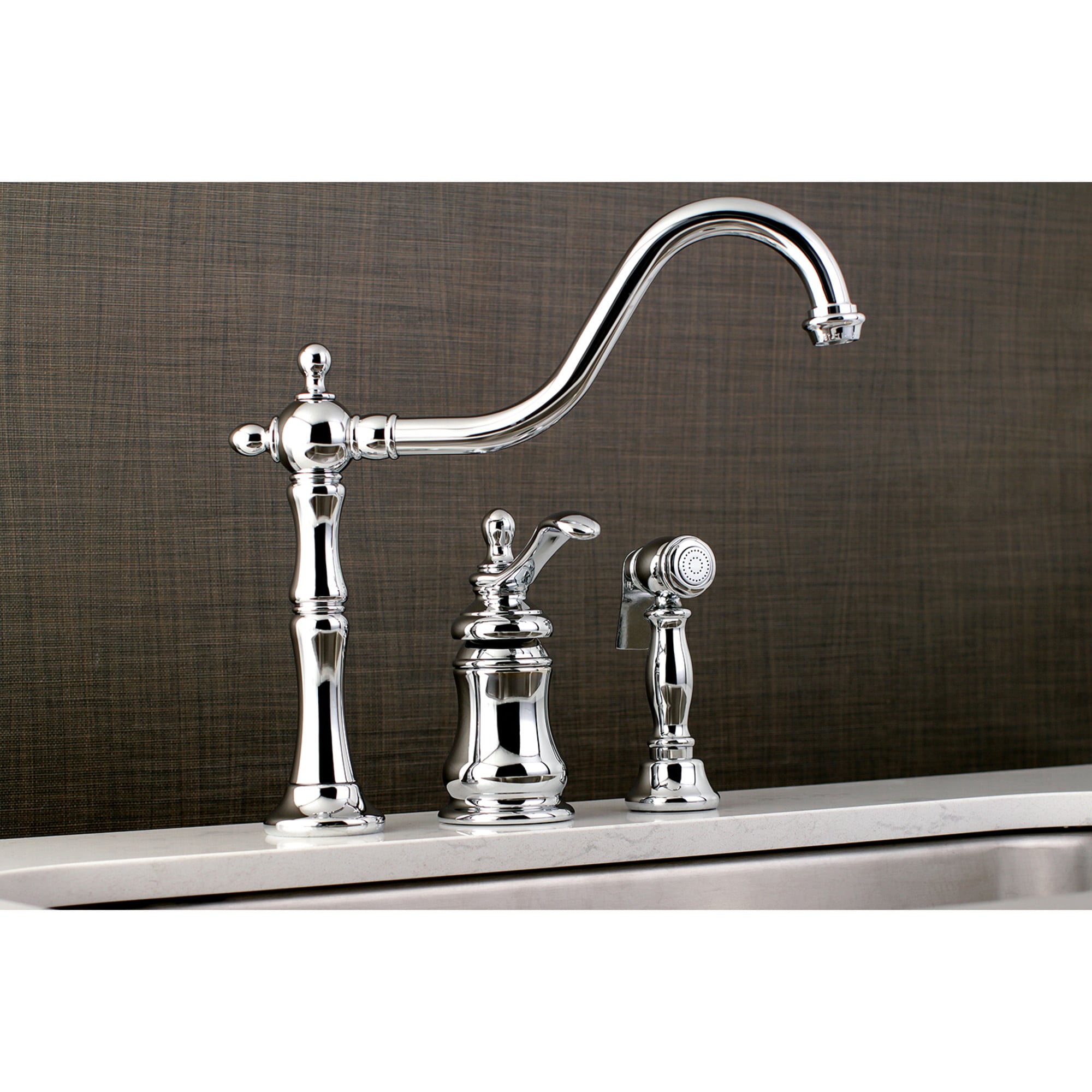 Kingston Brass WLKS7801TPLBS Templeton Polished chrome Single Handle Deck-mount Kitchen Faucet with Sprayer ( Side Sprayer Included )