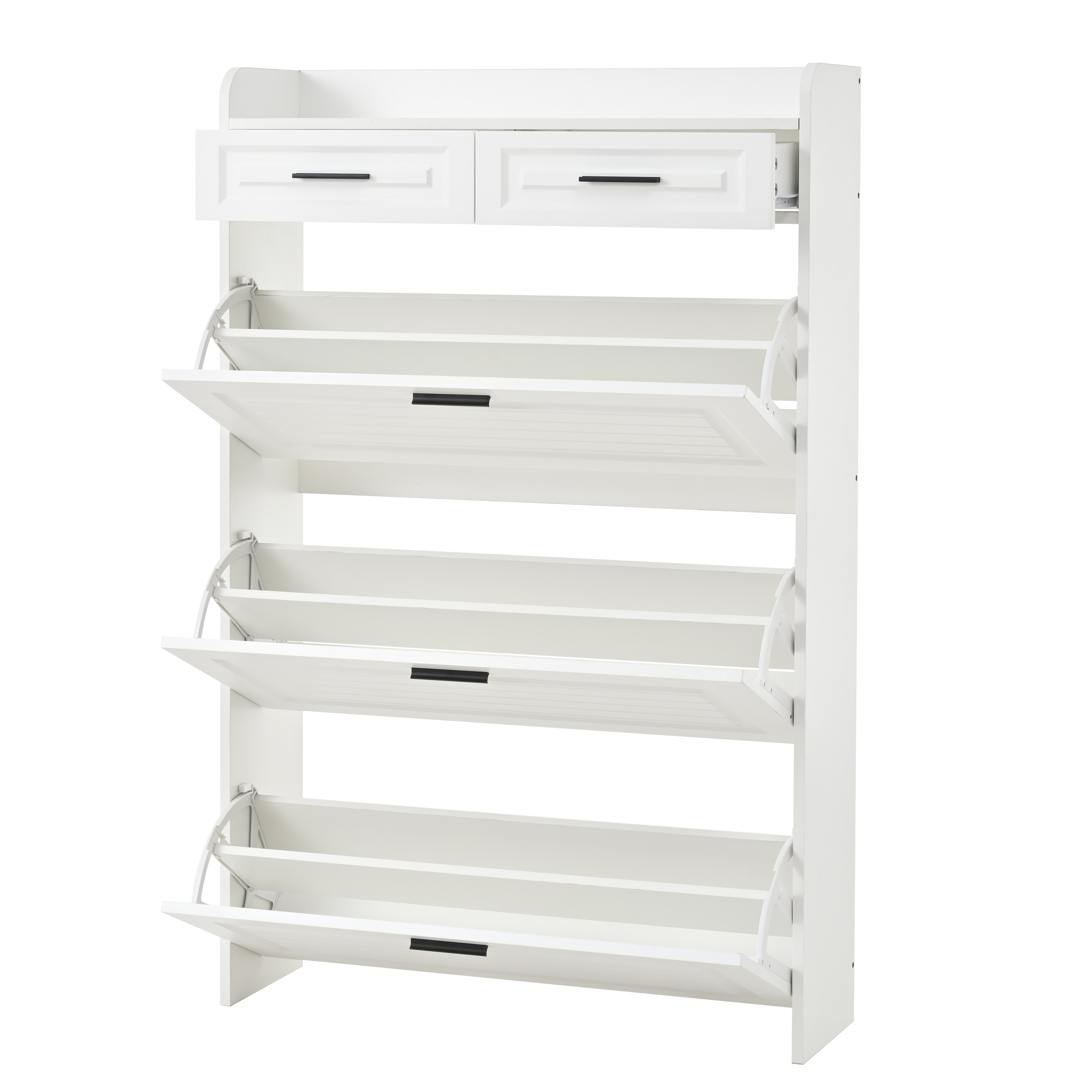 LUXEYARD Two drawers three fold doors large storage shoe cabinet white
