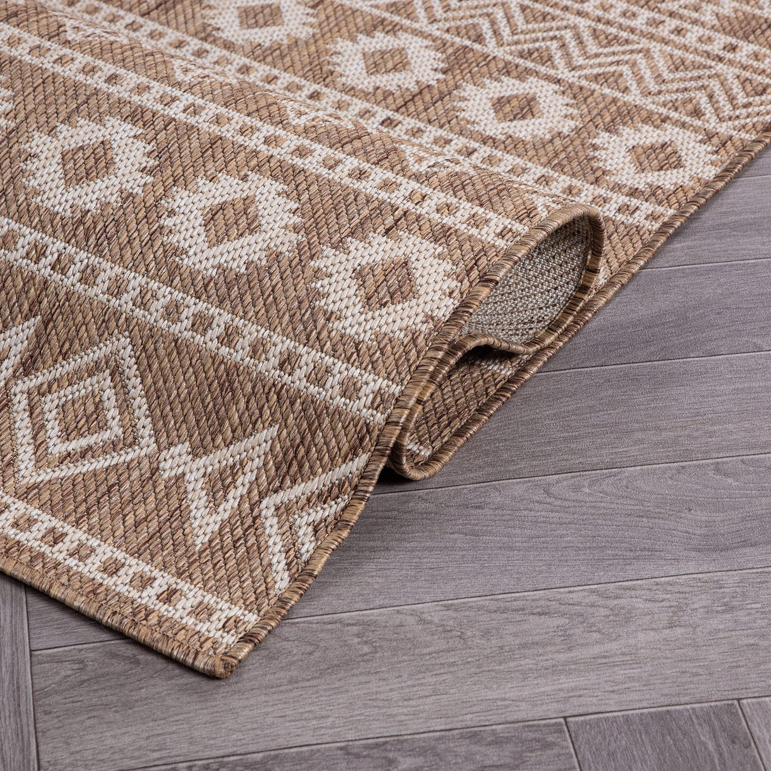 Brown and Beige Geometric Flat Woven Synthetic Area Rug 5' x 7'