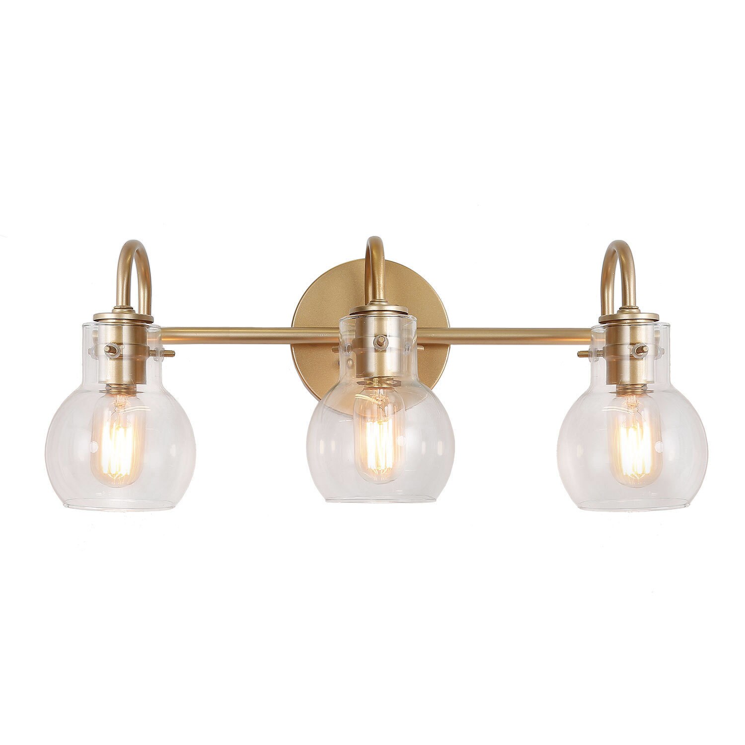 LNC Pursuit 22-in 3-Light Brushed Gold Bell with Clear Glass LED Modern ...