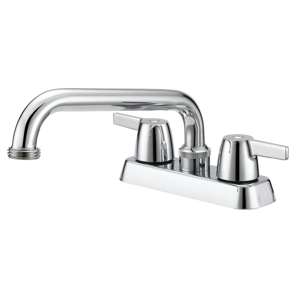 2-Handle Low-Arc Polished Chrome with Threaded Spout Utility Sink Faucet 4 in 