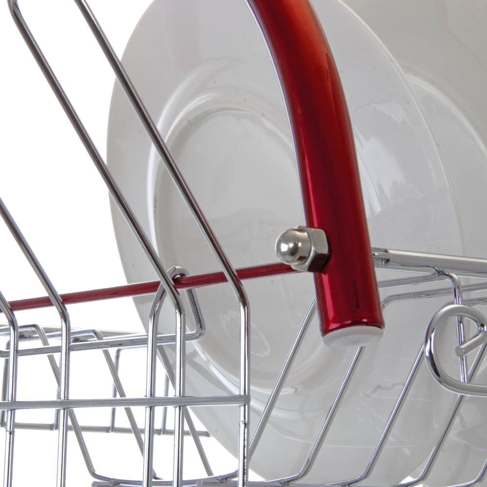 MegaChef 17 Inch Red and Silver Dish Rack with Detachable Utensil