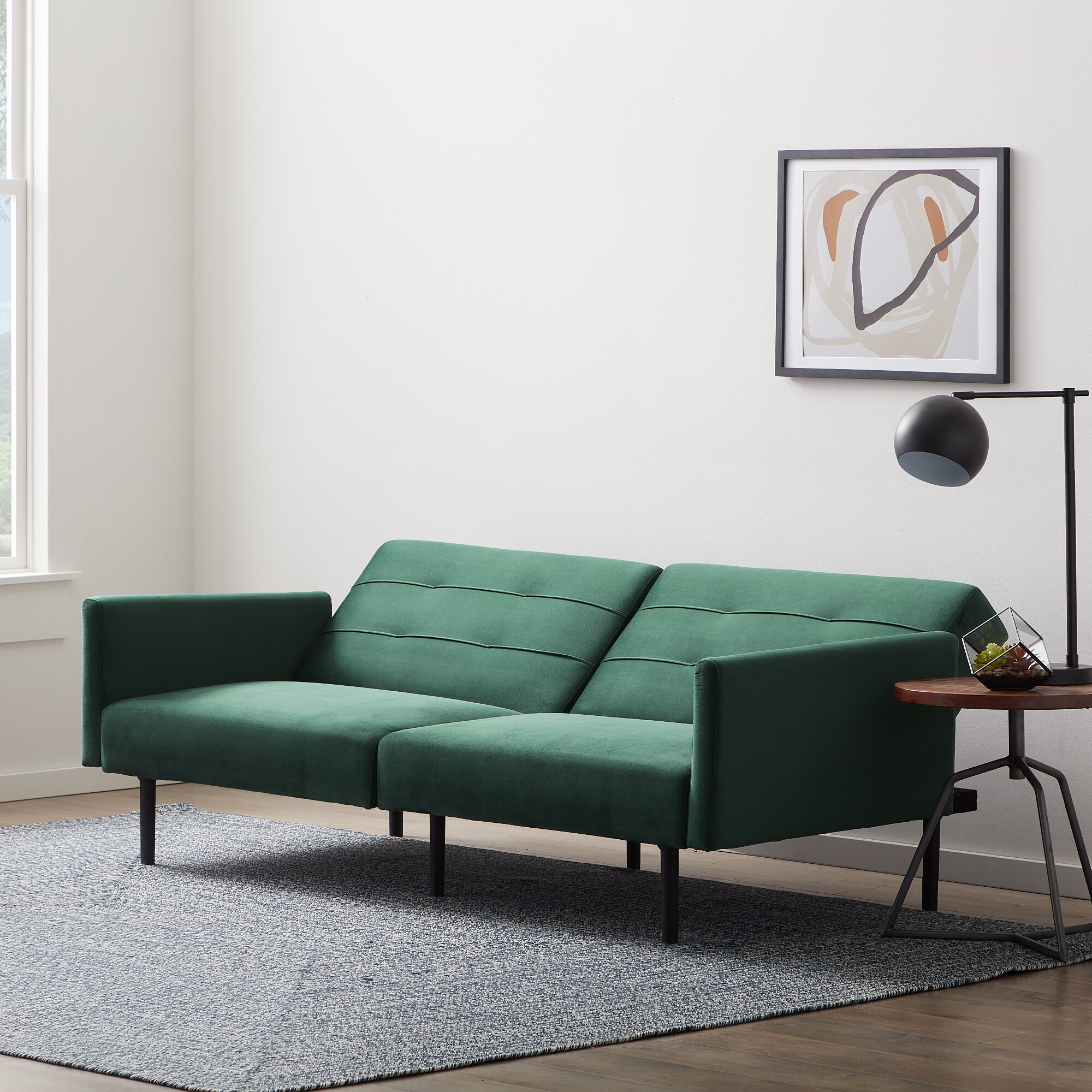 LUCID Comfort Collection Green Velvet Transitional Velvet Twin Sofa Bed ...