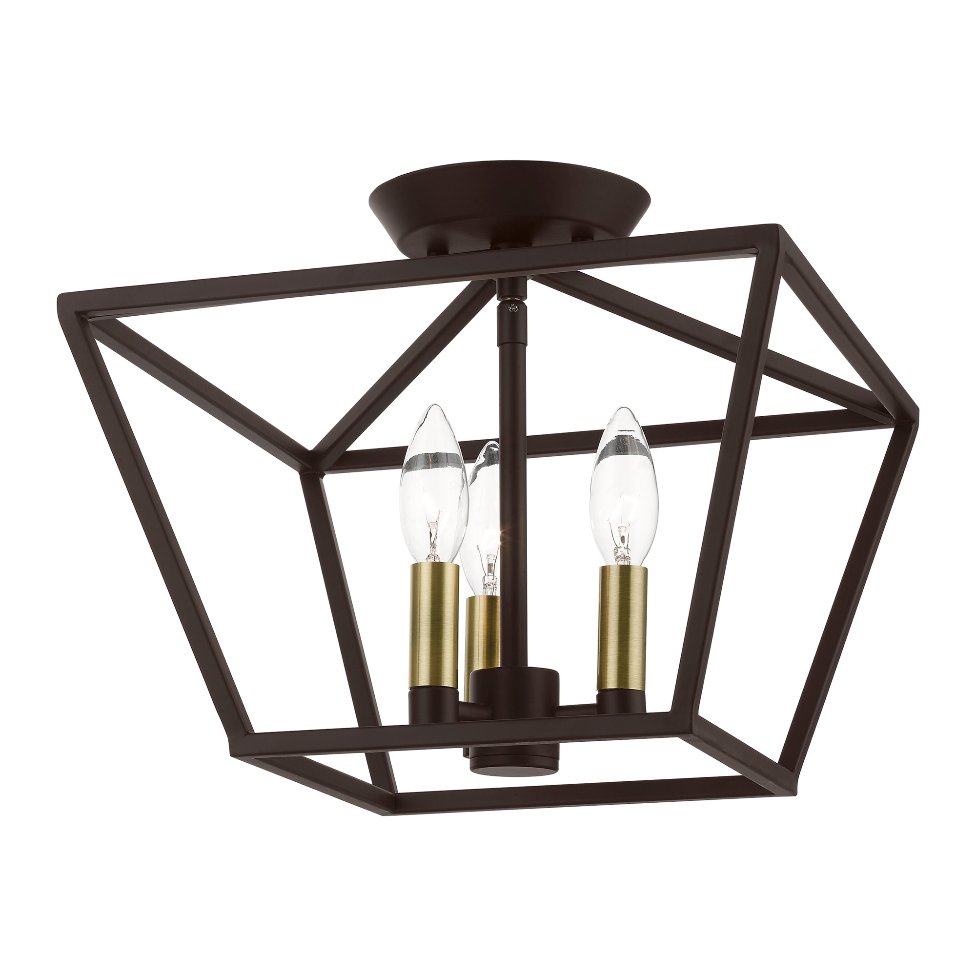 Casual Vibe Bronze & Antique Brass 3-Light Semi-Flush Mount