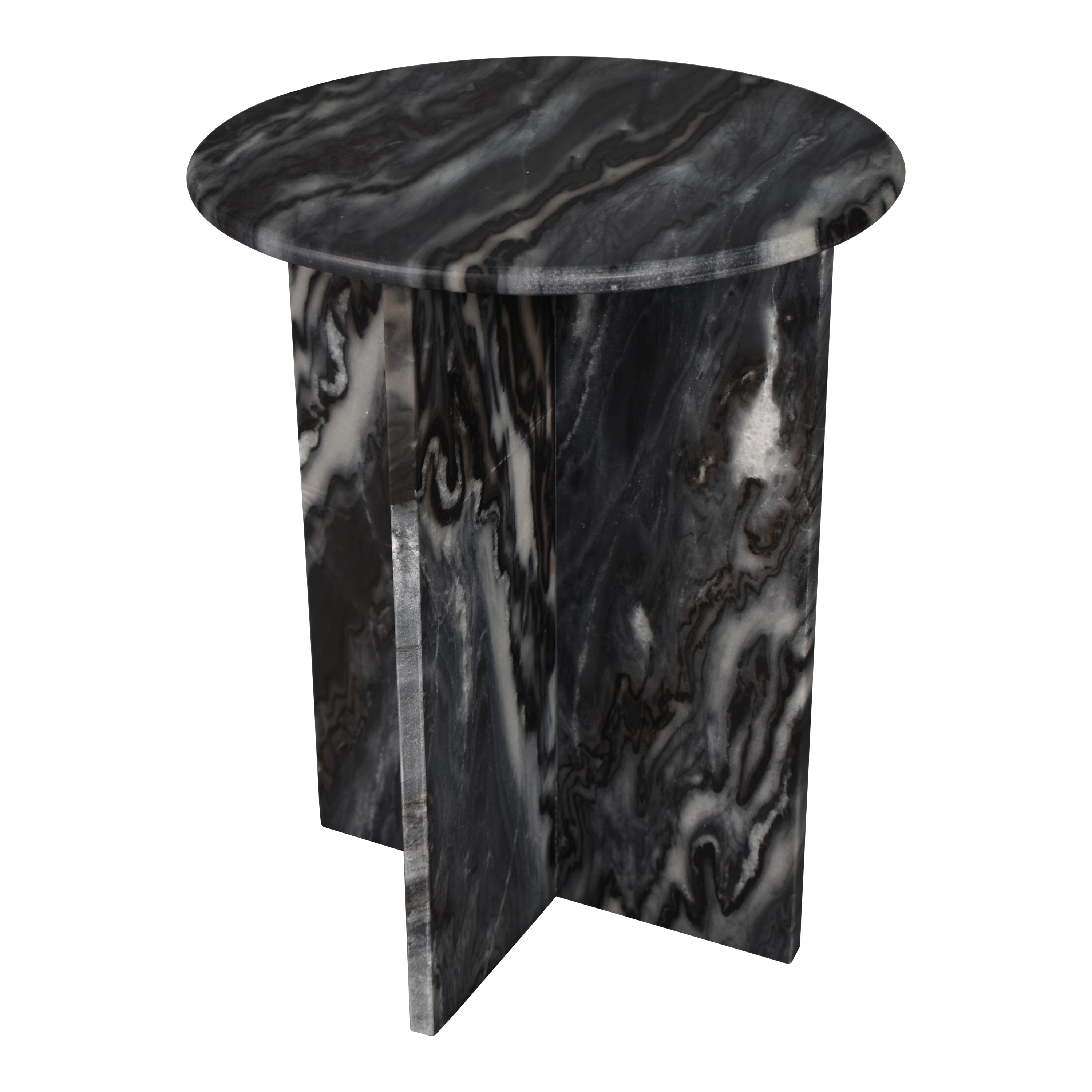 Gray Marble Round X-Shaped End Table
