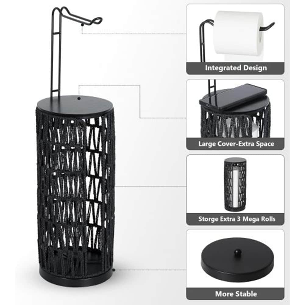 LIVIZA GIJ-TPH001BK Twirl Black Freestanding Basket Toilet Paper Holder 3 -Rolls