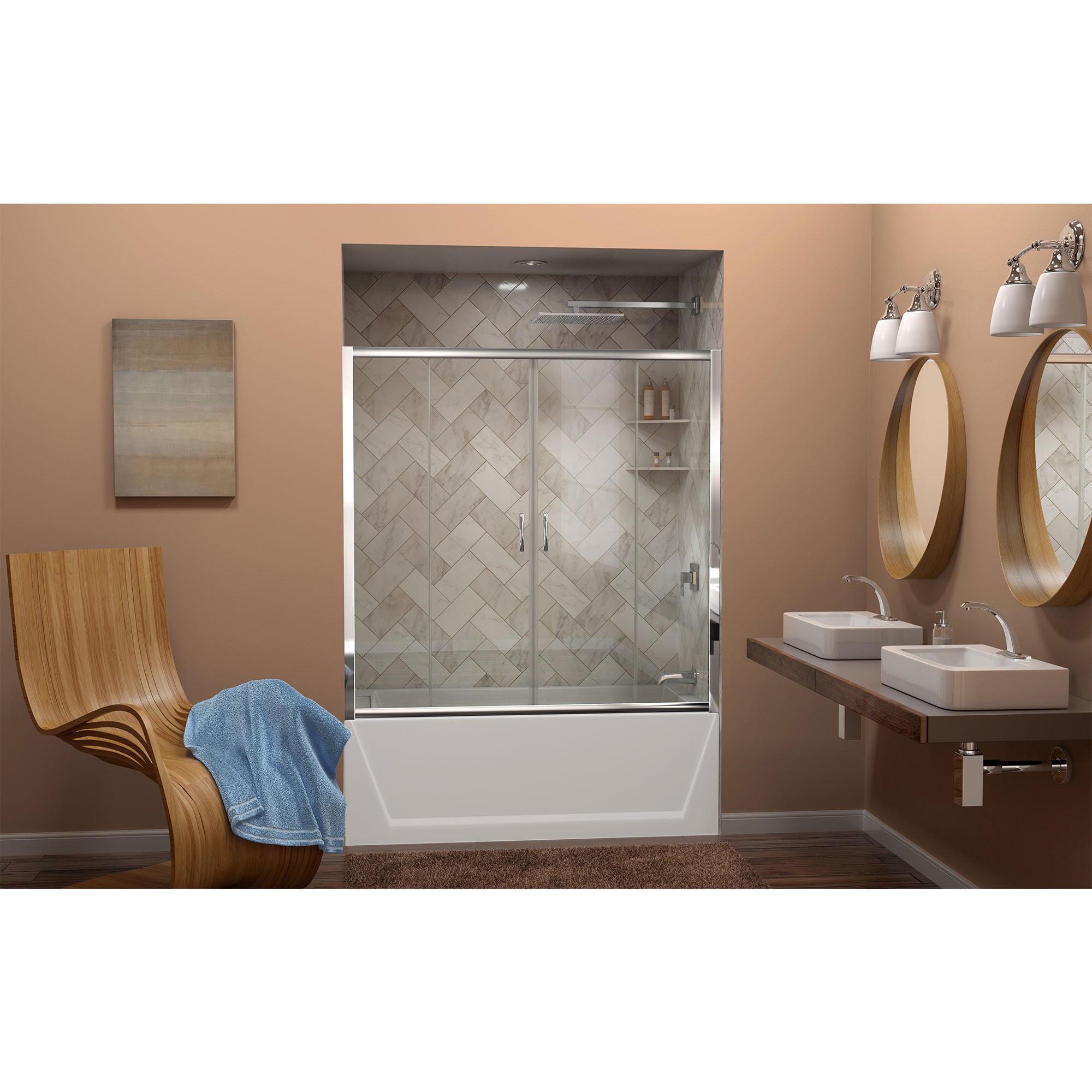 DreamLine 60'' Brushed Nickel Frameless Sliding Tub Door with Clear Glass